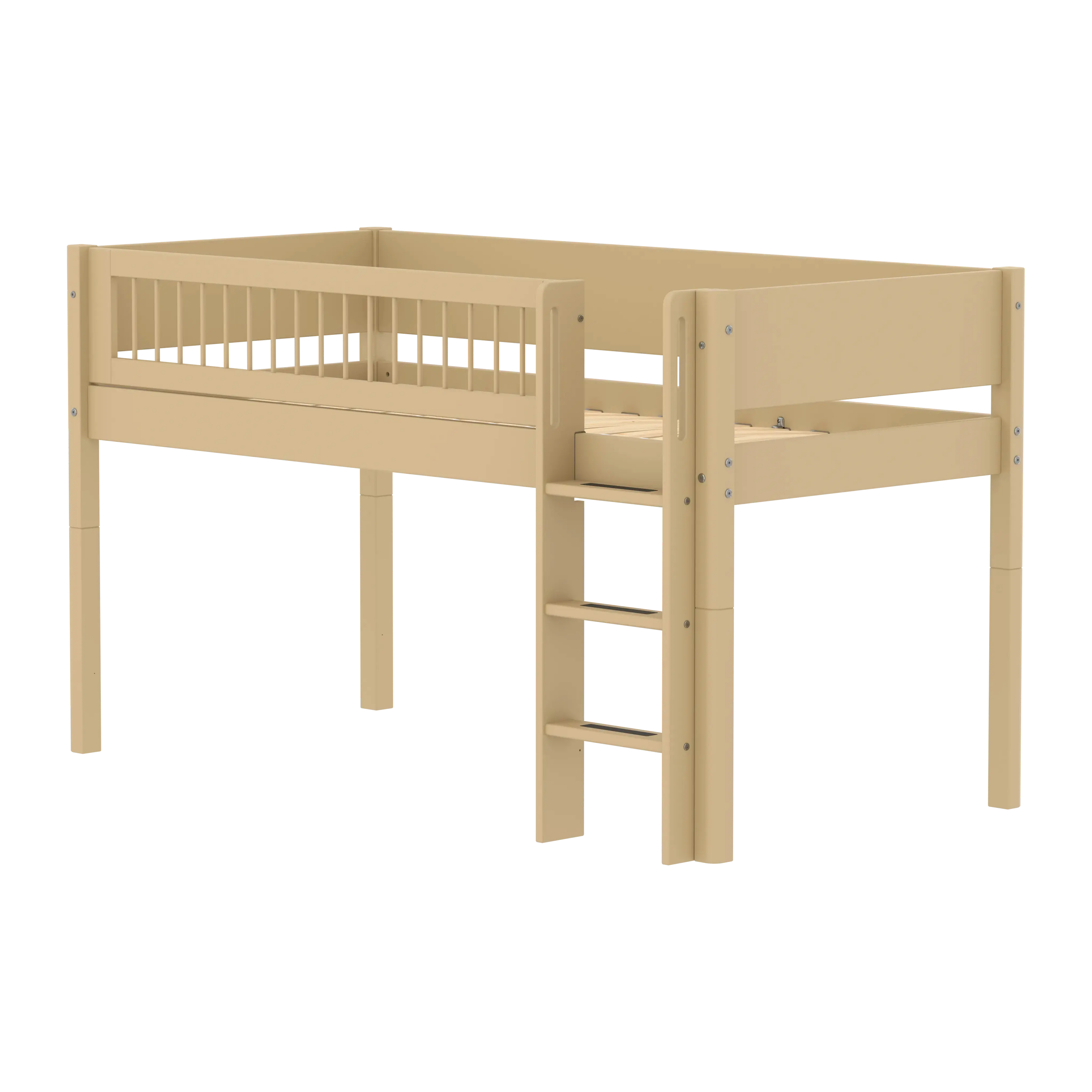 Lit mezzanine 120 cm avec échelle et barrière de sécurité, 90x200 cm, Sable