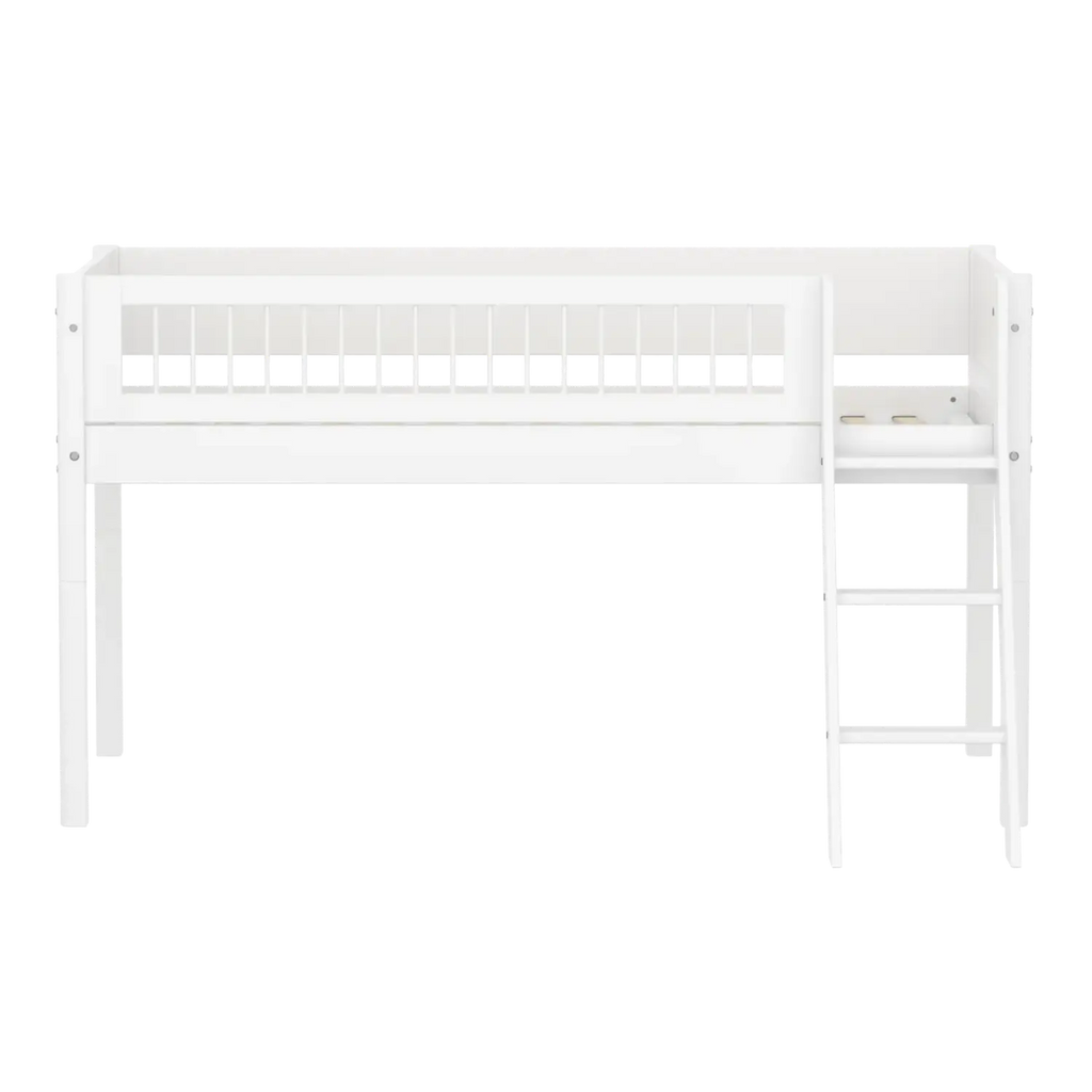 Lit mezzanine 120 cm avec échelle et barrière de sécurité, 90x200 cm, Blanc