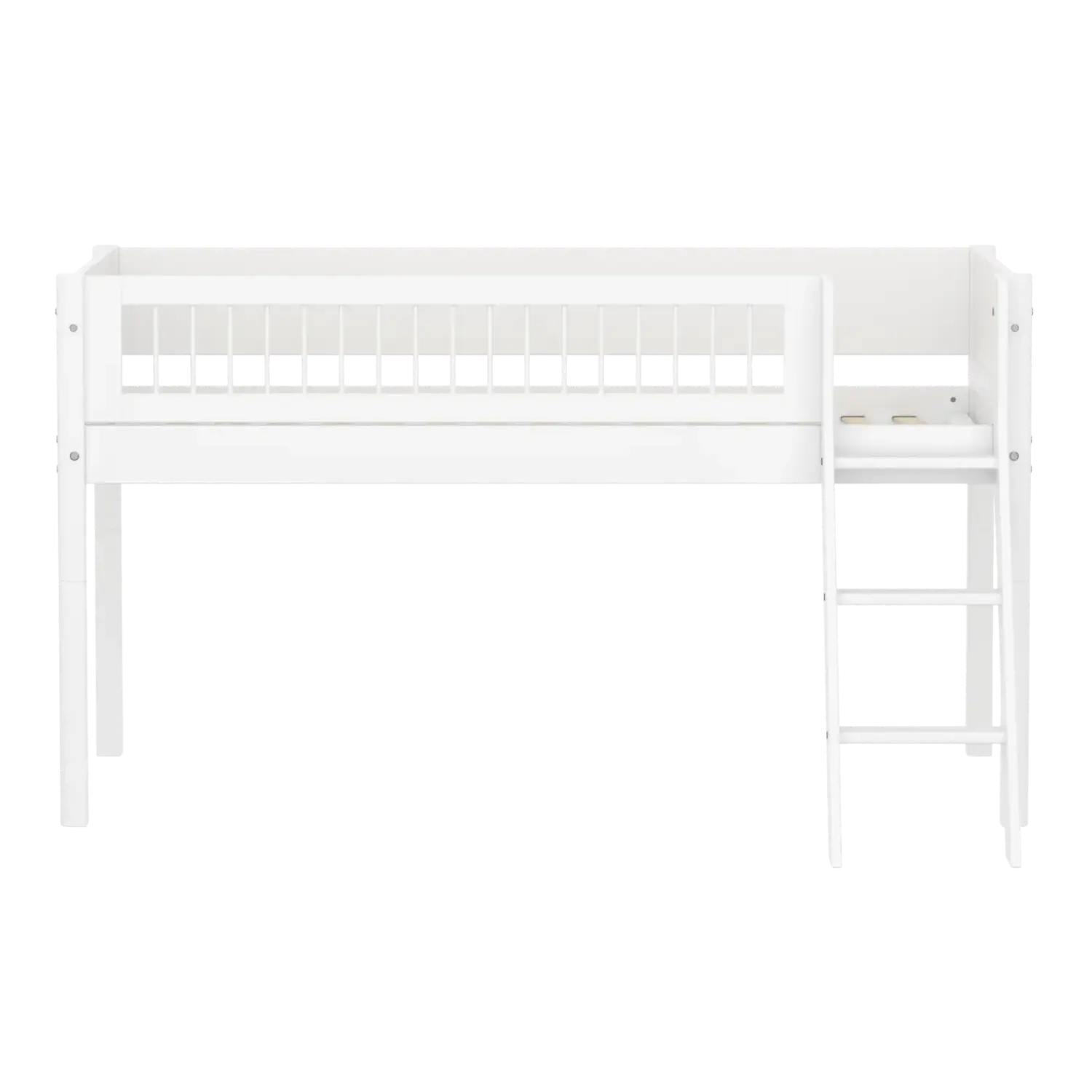 Lit mezzanine 120 cm avec échelle et barrière de sécurité, 90x200 cm, Blanc