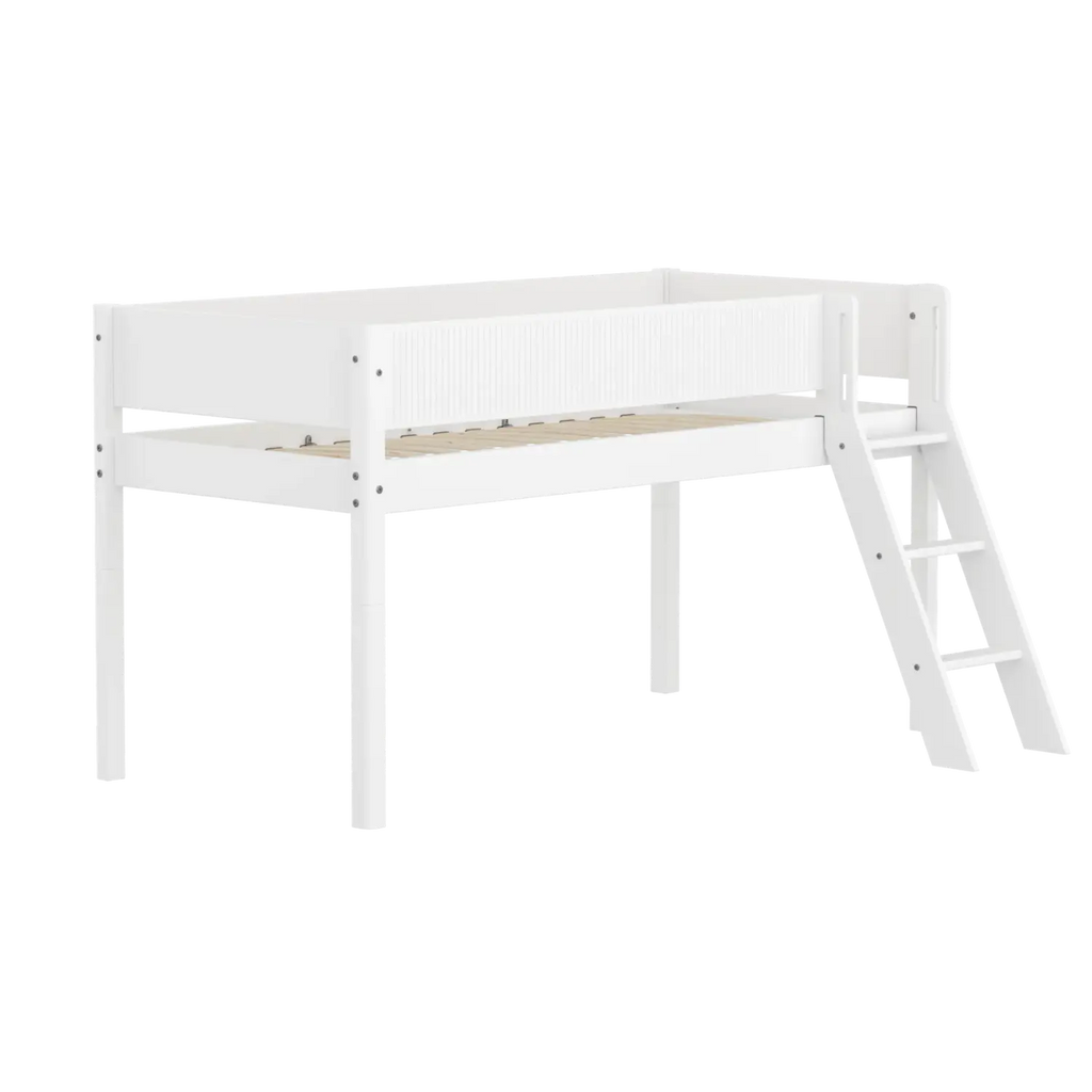 Lit en hauteur 120 cm avec échelle et barrière de sécurité, 90x200 cm, Blanc