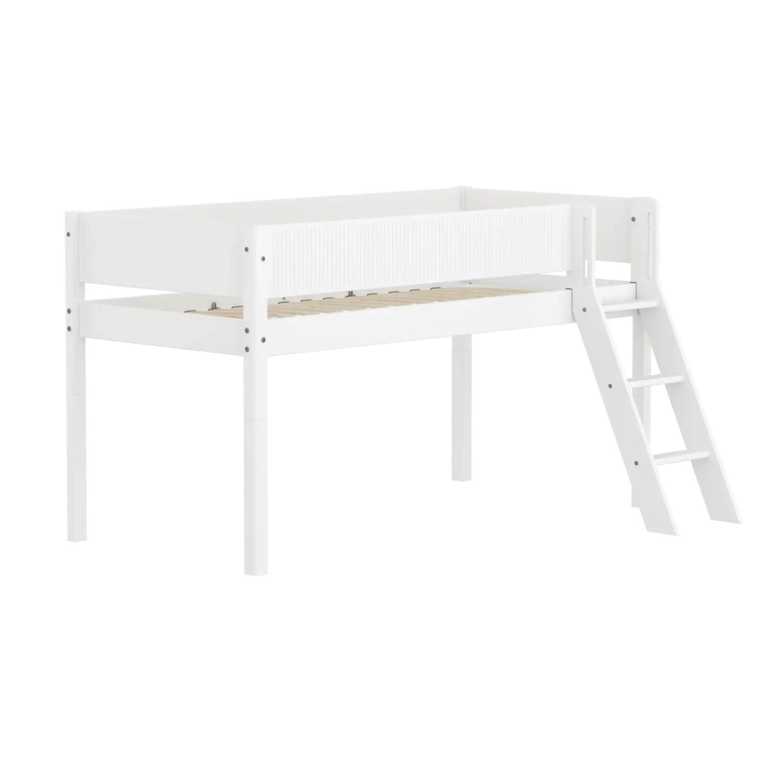 Lit en hauteur 120 cm avec échelle et barrière de sécurité, 90x200 cm, Blanc