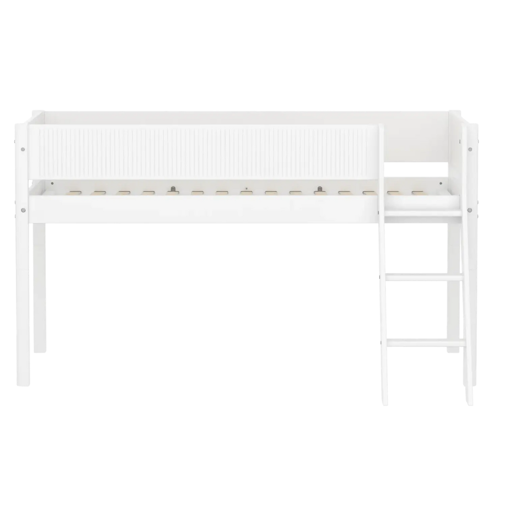 Lit en hauteur 120 cm avec échelle et barrière de sécurité, 90x200 cm, Blanc