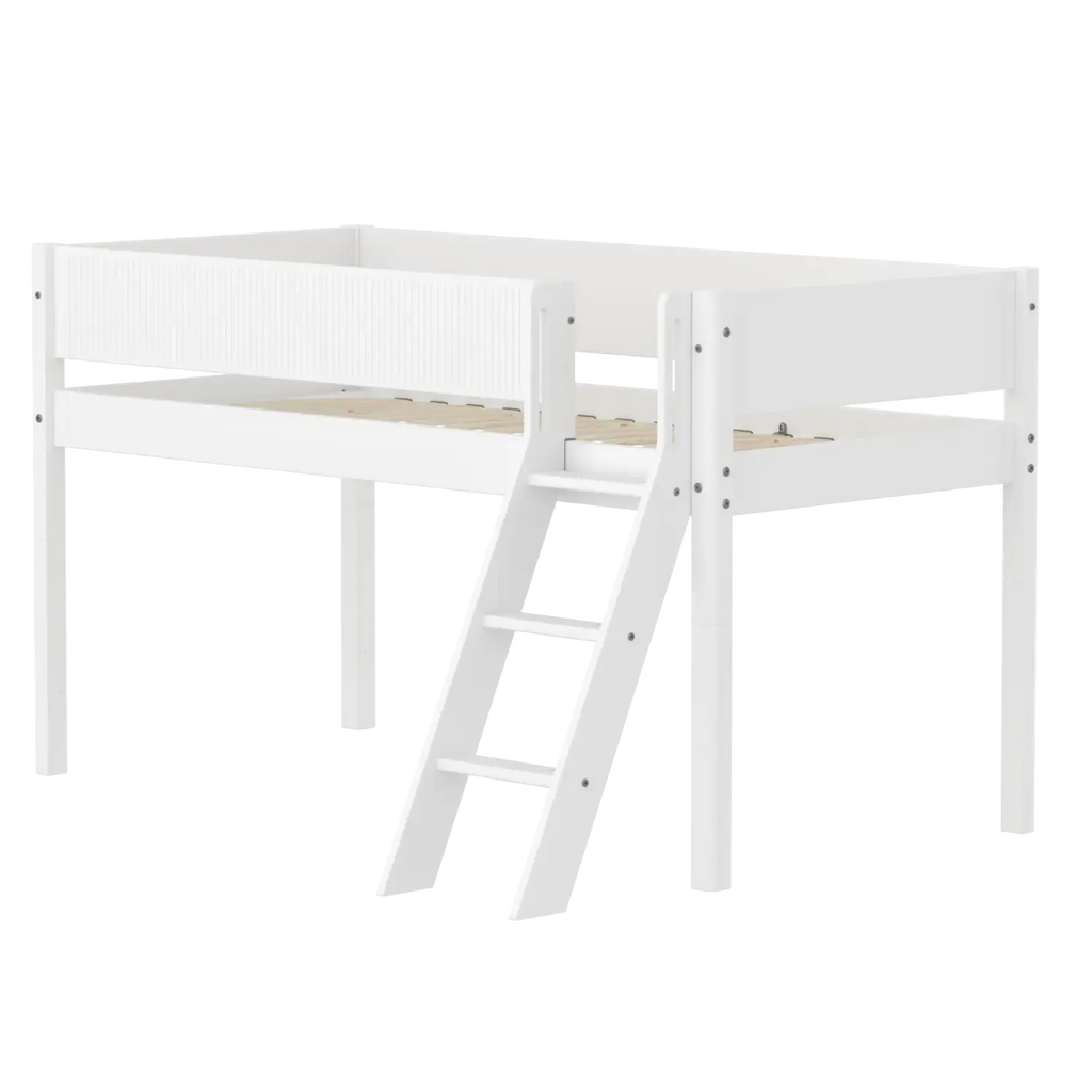 Lit en hauteur 120 cm avec échelle et barrière de sécurité, 90x200 cm, Blanc