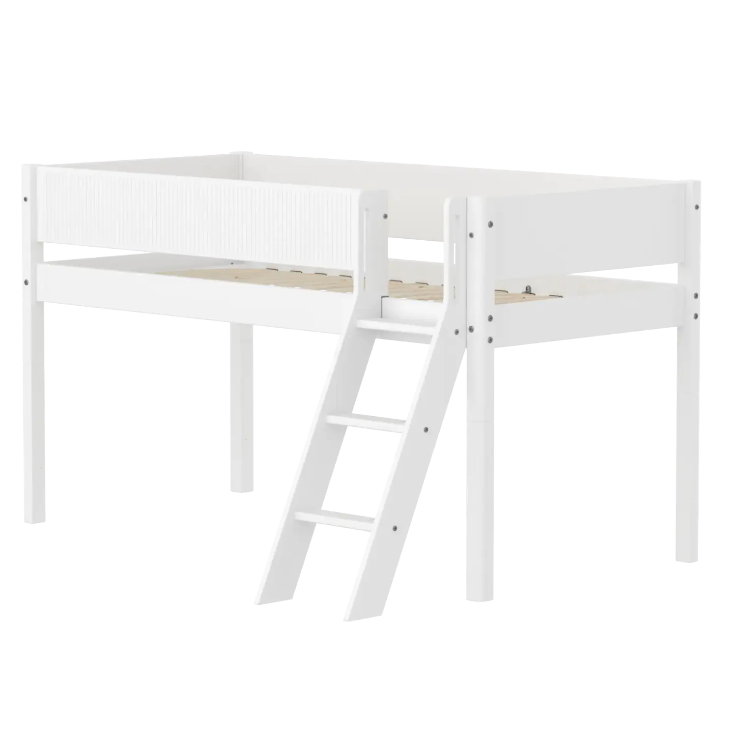 Lit en hauteur 120 cm avec échelle et barrière de sécurité, 90x200 cm, Blanc