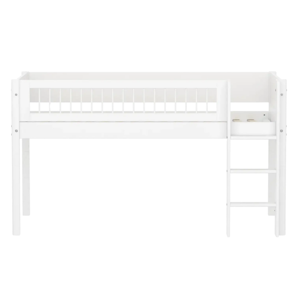 Lit mezzanine 120 cm avec échelle et barrière de sécurité, 90x200 cm, Blanc