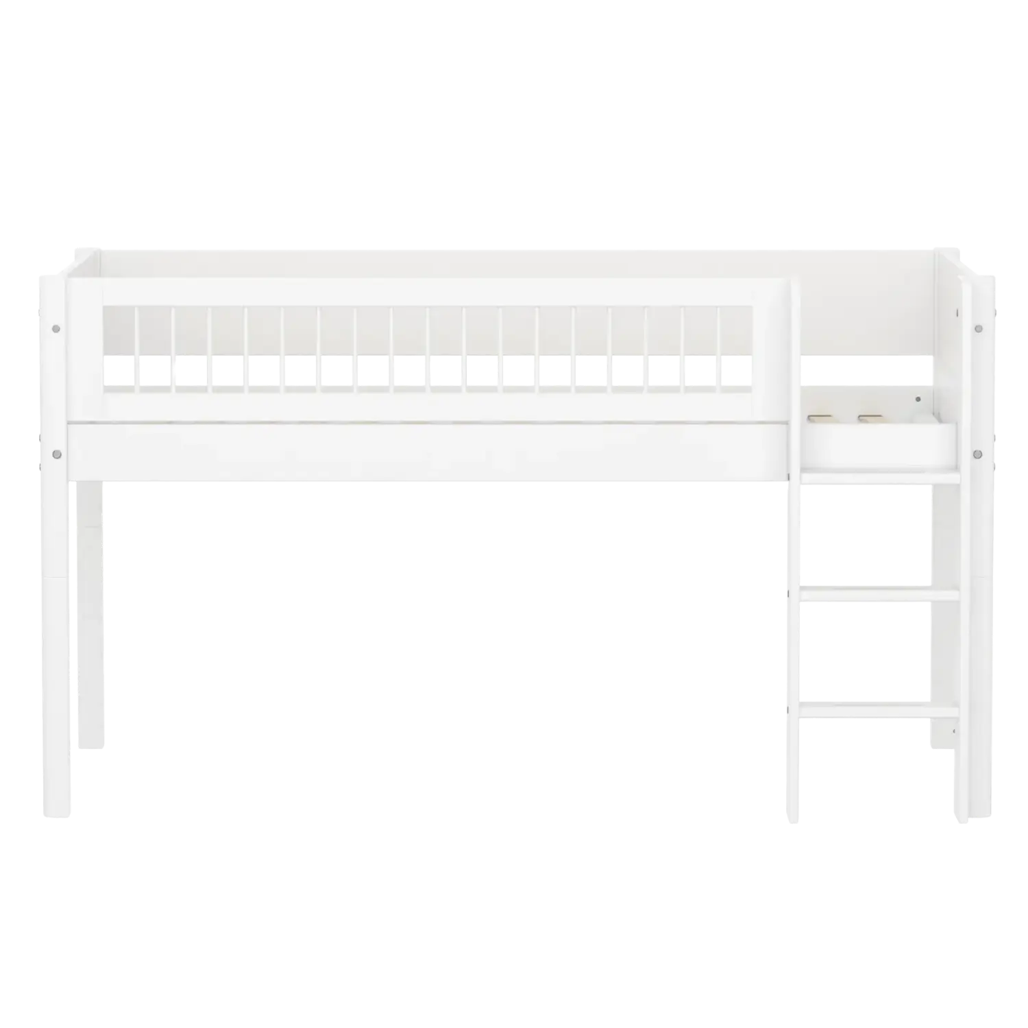 Lit mezzanine 120 cm avec échelle et barrière de sécurité, 90x200 cm, Blanc