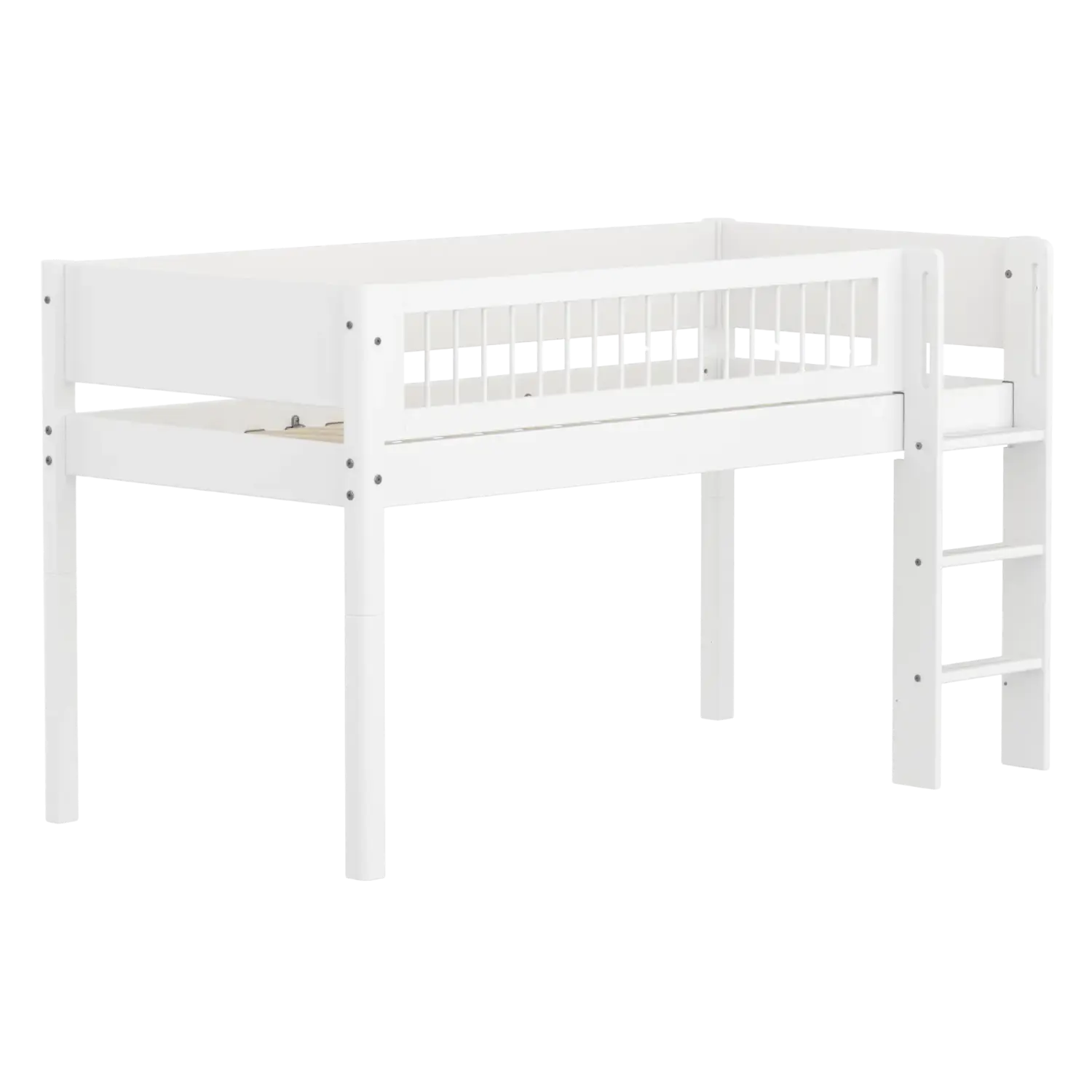Lit mezzanine 120 cm avec échelle et barrière de sécurité, 90x200 cm, Blanc