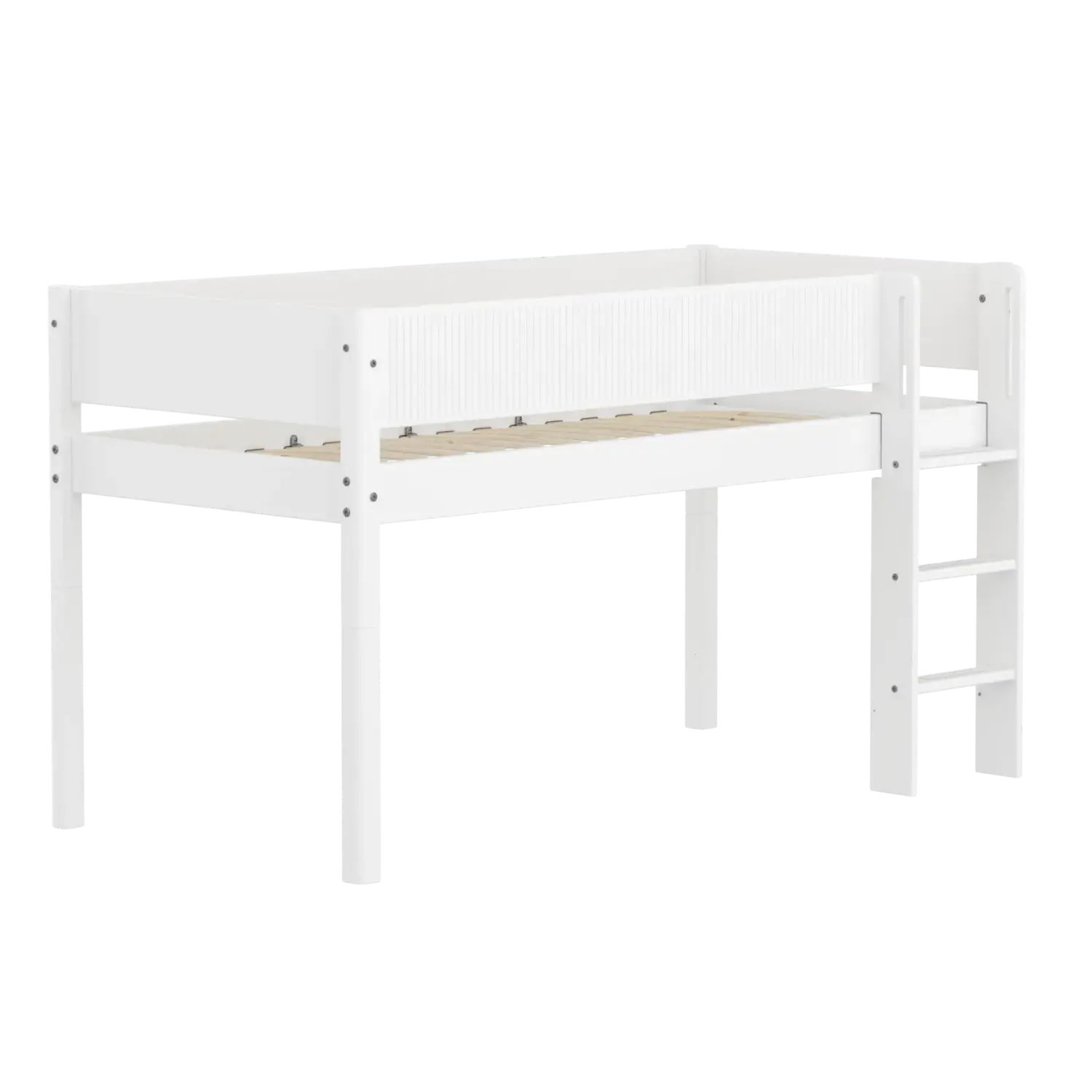 Lit mezzanine 120 cm avec échelle et barrière de sécurité, 90x200 cm, Blanc