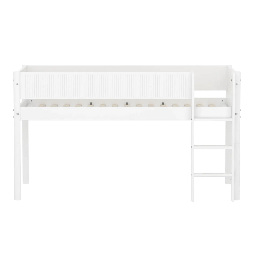 Lit mezzanine 120 cm avec échelle et barrière de sécurité, 90x200 cm, Blanc