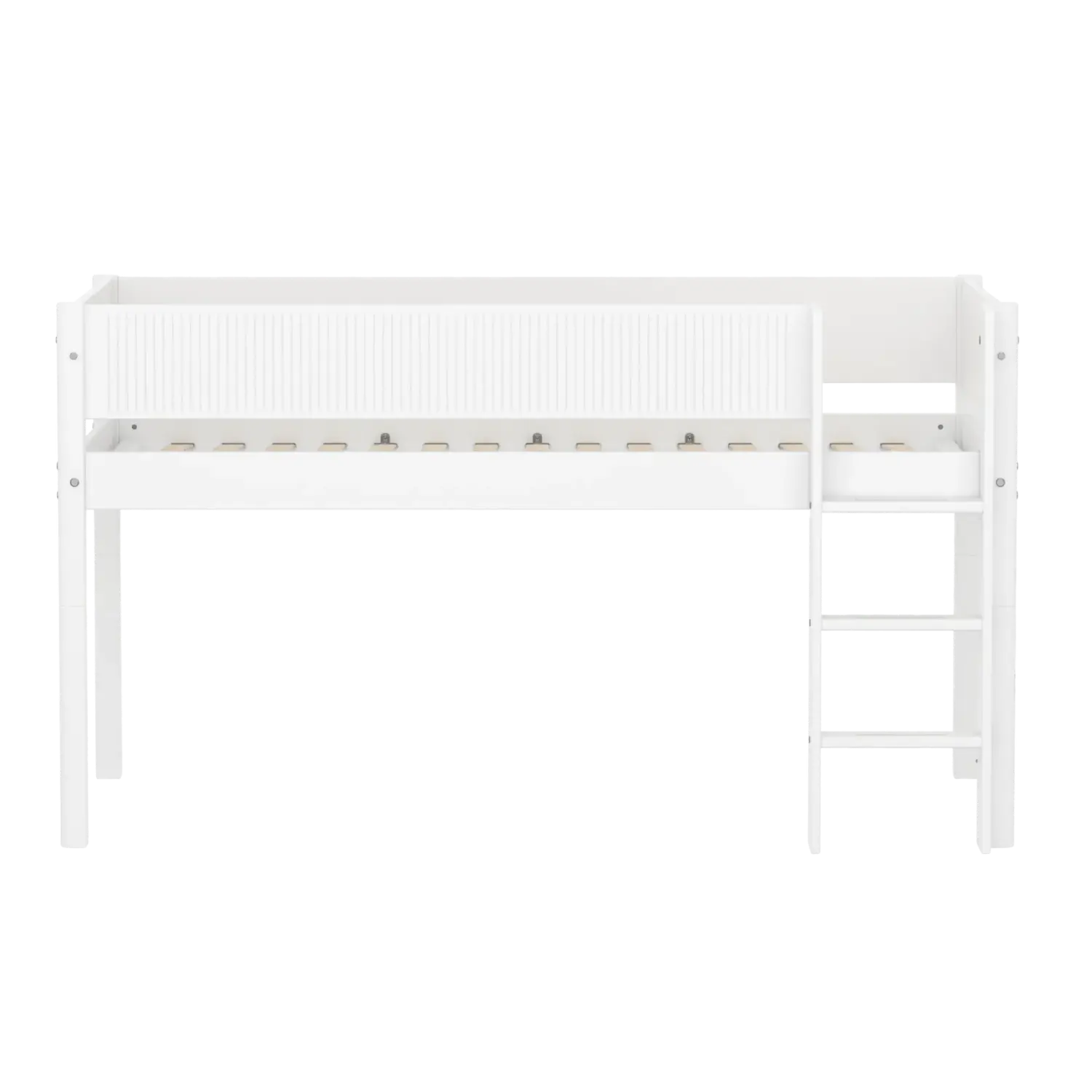 Lit mezzanine 120 cm avec échelle et barrière de sécurité, 90x200 cm, Blanc
