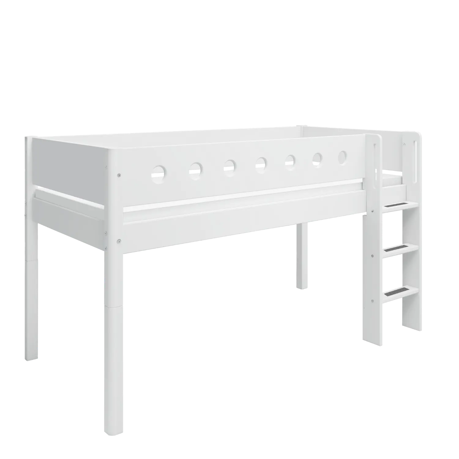 Lit mezzanine 120 cm avec échelle et barrière de sécurité, 90x200 cm, Blanc