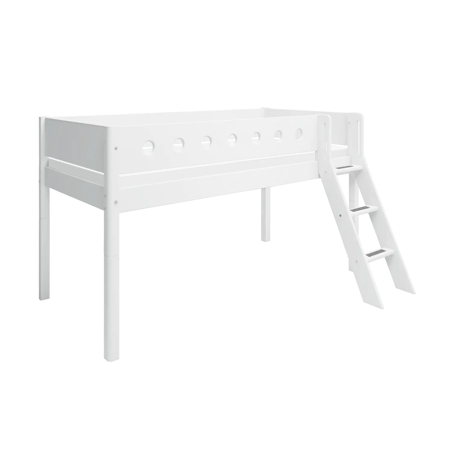 Lit mezzanine 120 cm avec échelle et barrière de sécurité, 90x200 cm, Blanc