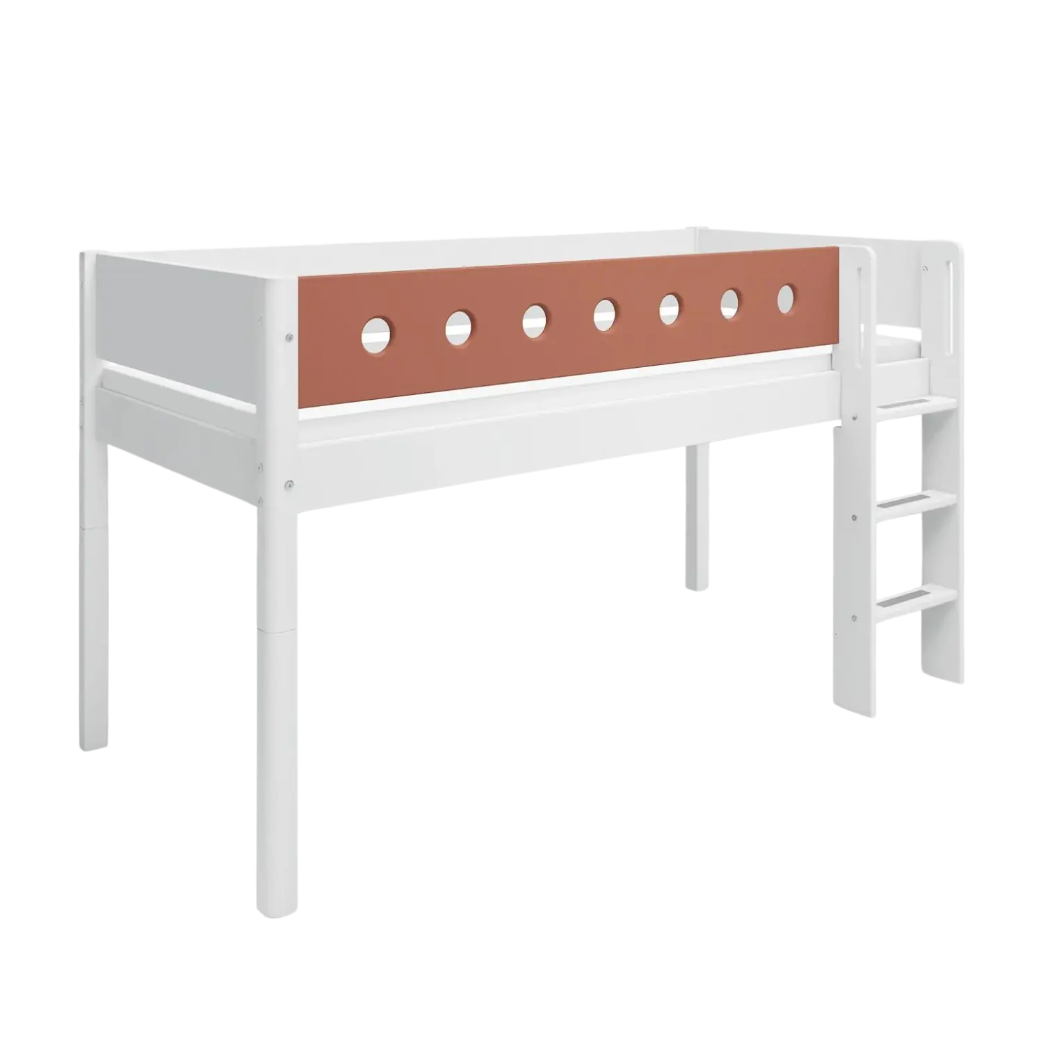 Lit mezzanine 120 cm avec échelle et barrière de sécurité, 90x200 cm, Blanc