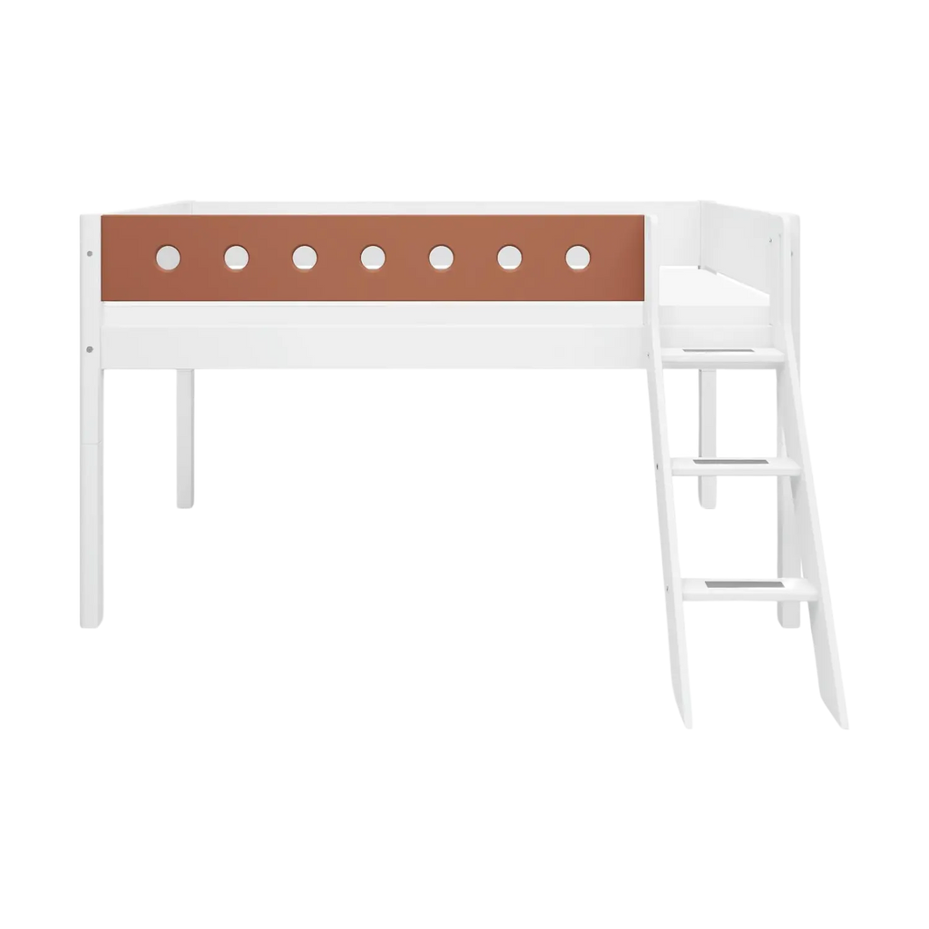 Lit haut 120 cm avec échelle et barrière de sécurité, 90x200 cm, Blanc