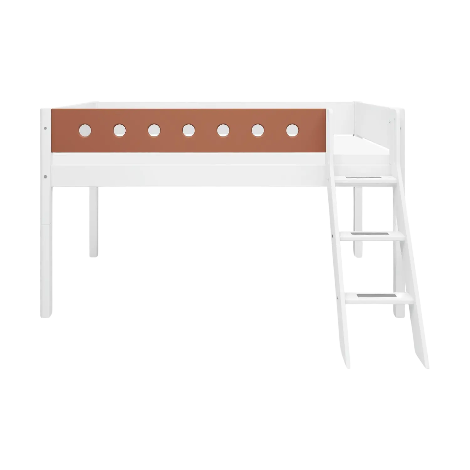Lit haut 120 cm avec échelle et barrière de sécurité, 90x200 cm, Blanc