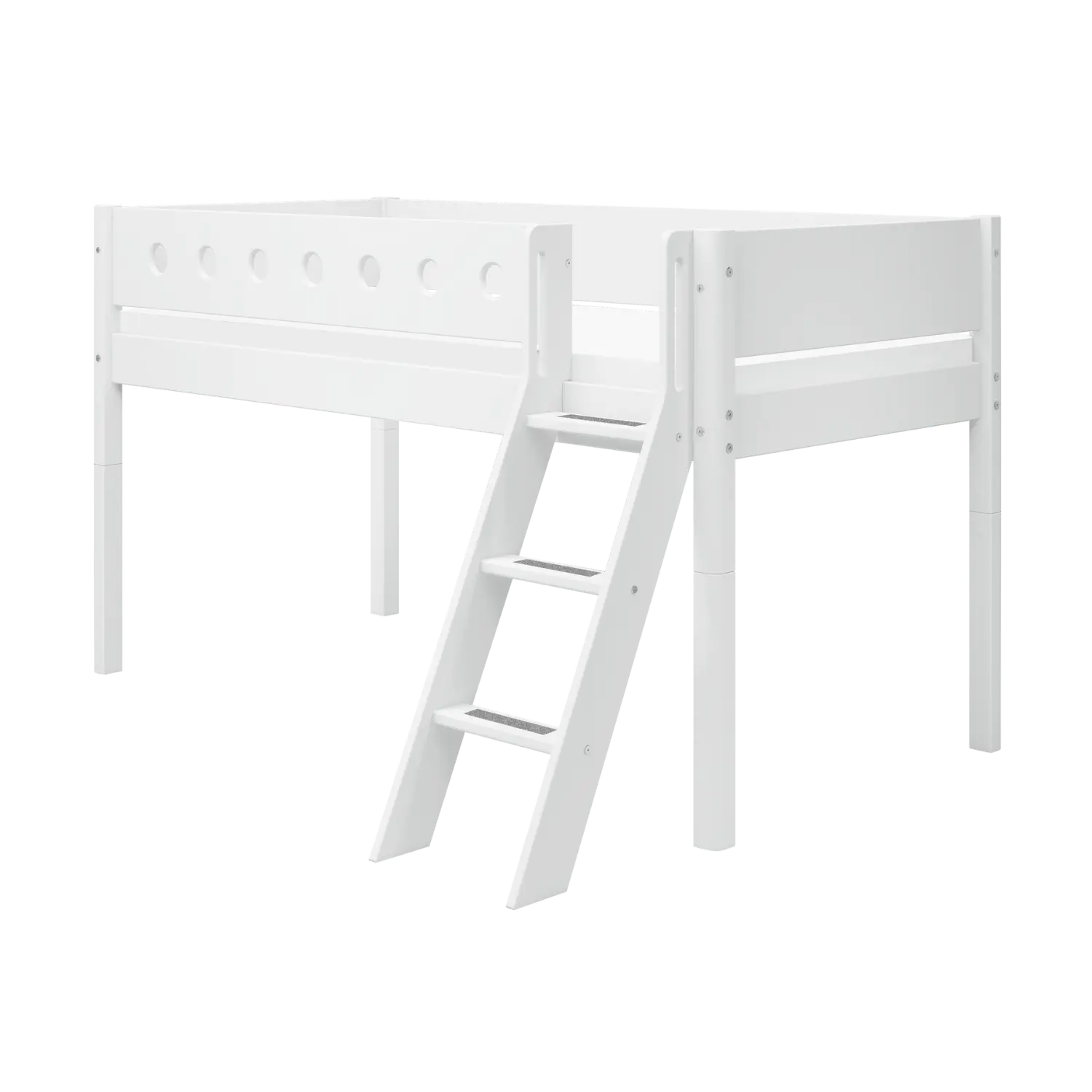 Lit mezzanine 120 cm avec échelle et barrière de sécurité, 90x200 cm, Blanc