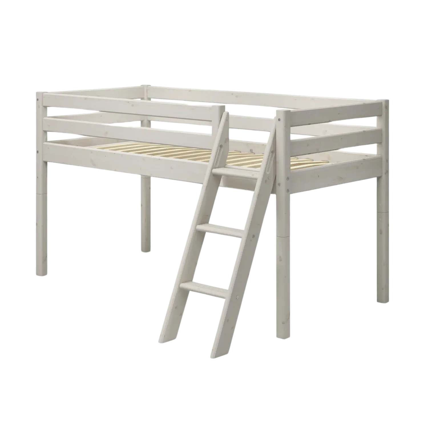 Lit mezzanine 120 cm avec échelle et barrière de sécurité, 90x200 cm, Blanc