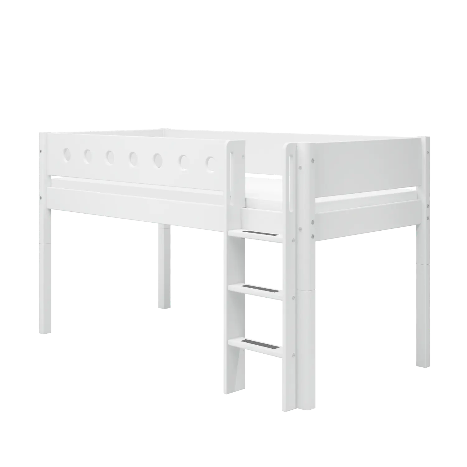 Lit mezzanine 120 cm avec échelle et barrière de sécurité, 90x200 cm, Blanc