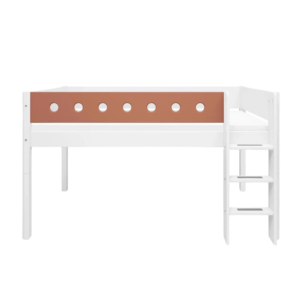 Lit mezzanine 120 cm avec échelle et barrière de sécurité, 90x200 cm, Blanc