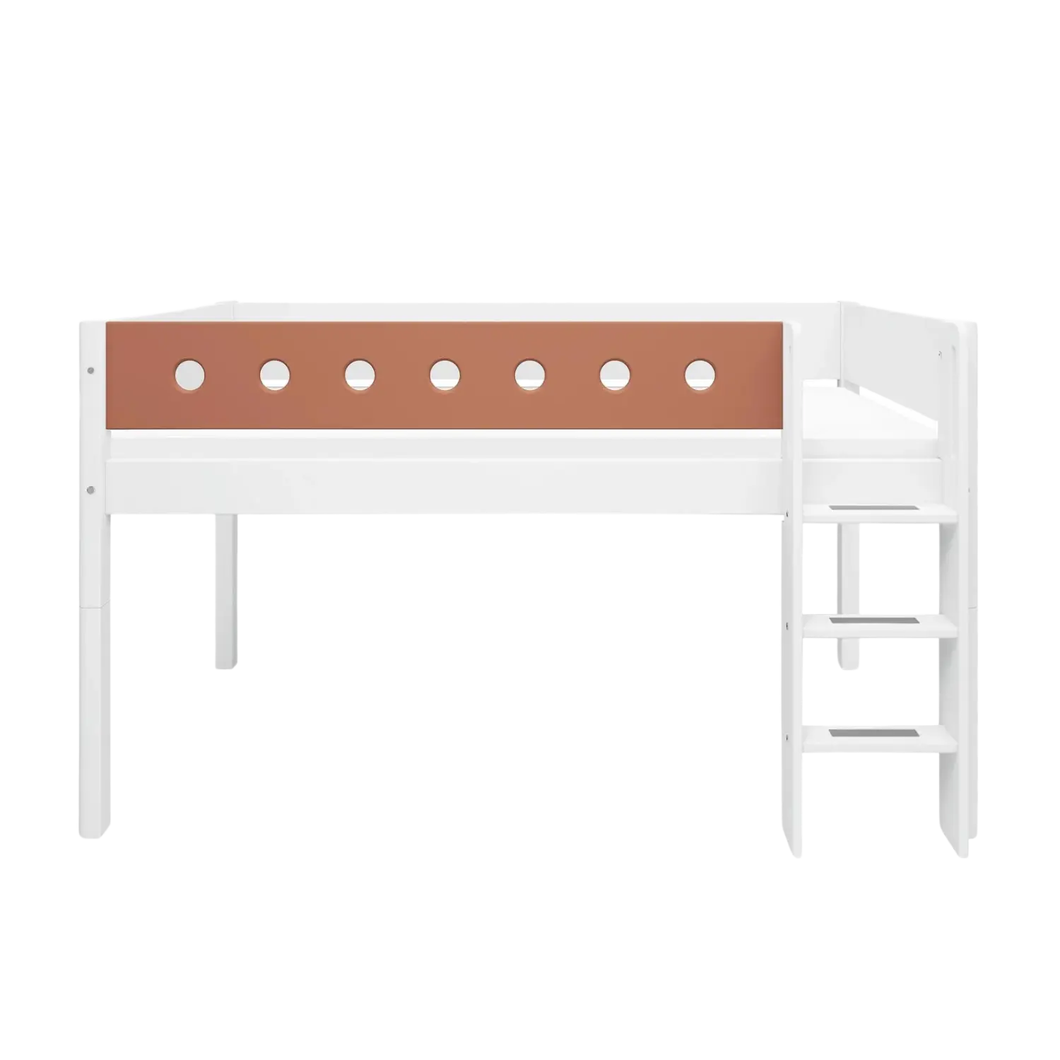 Lit mezzanine 120 cm avec échelle et barrière de sécurité, 90x200 cm, Blanc