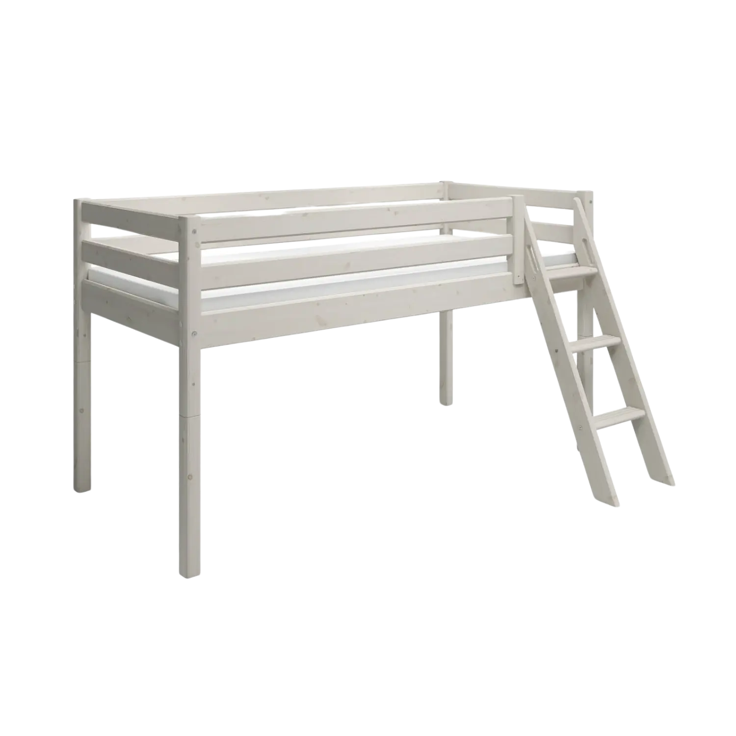 Lit mezzanine 120 cm avec échelle et barrière de sécurité, 90x200 cm, Blanc