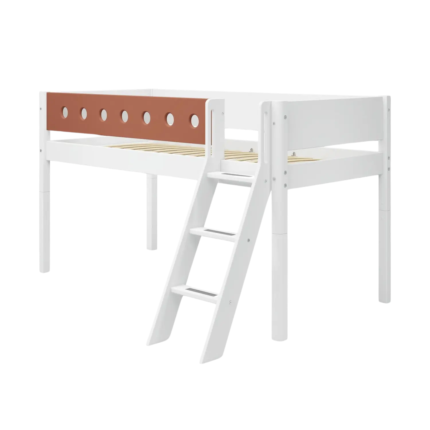 Lit haut 120 cm avec échelle et barrière de sécurité, 90x200 cm, Blanc