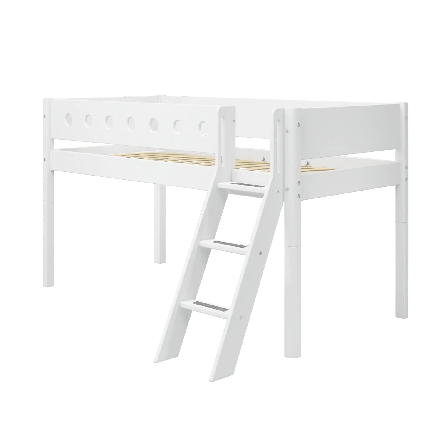 Lit mezzanine 120 cm avec échelle et barrière de sécurité, 90x200 cm, Blanc