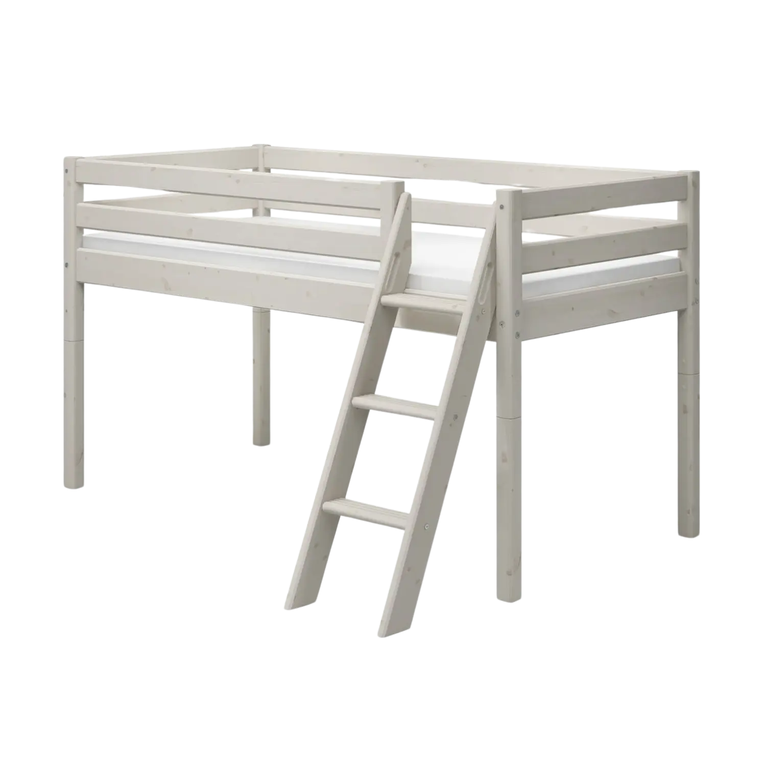 Lit mezzanine 120 cm avec échelle et barrière de sécurité, 90x200 cm, Blanc