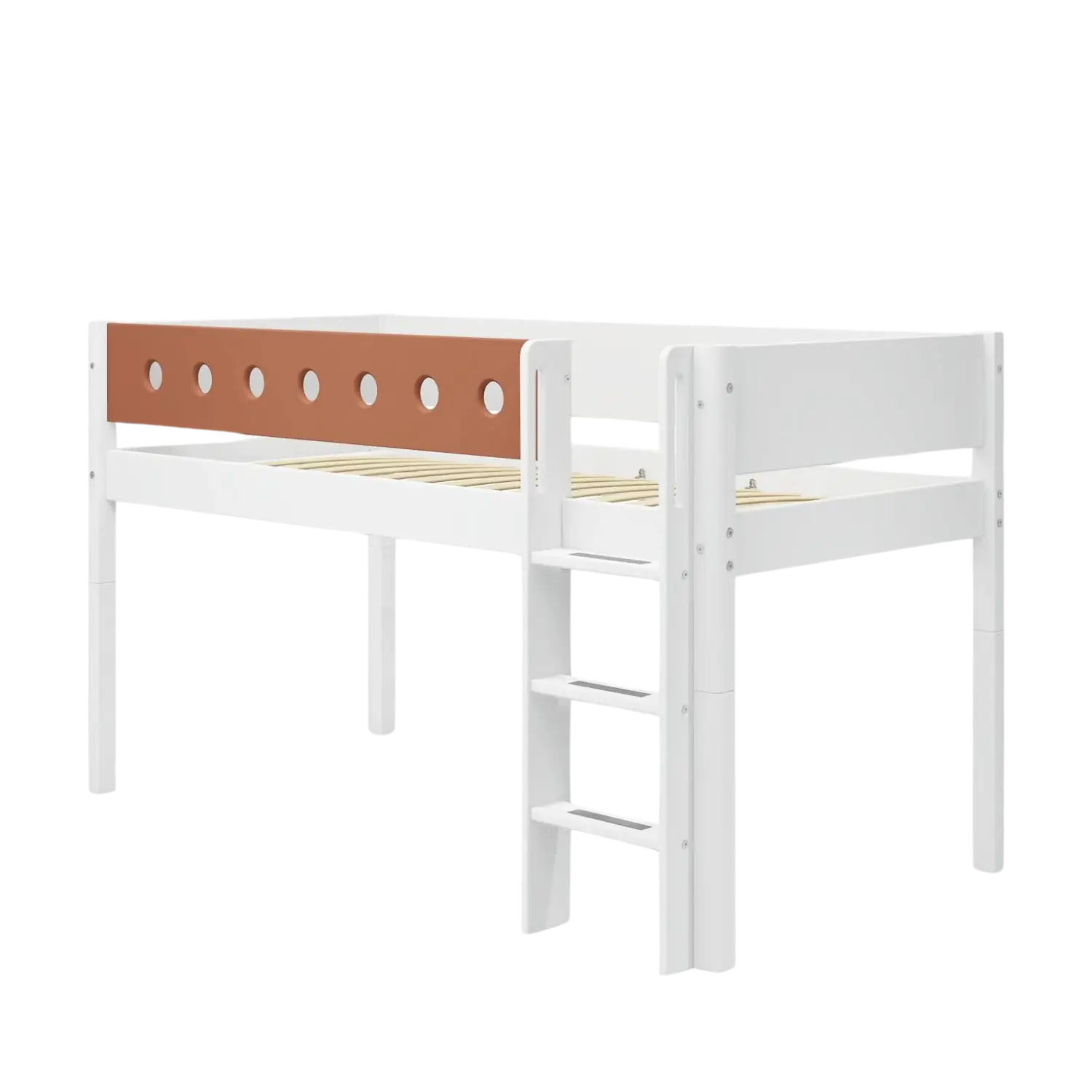 Lit mezzanine 120 cm avec échelle et barrière de sécurité, 90x200 cm, Blanc
