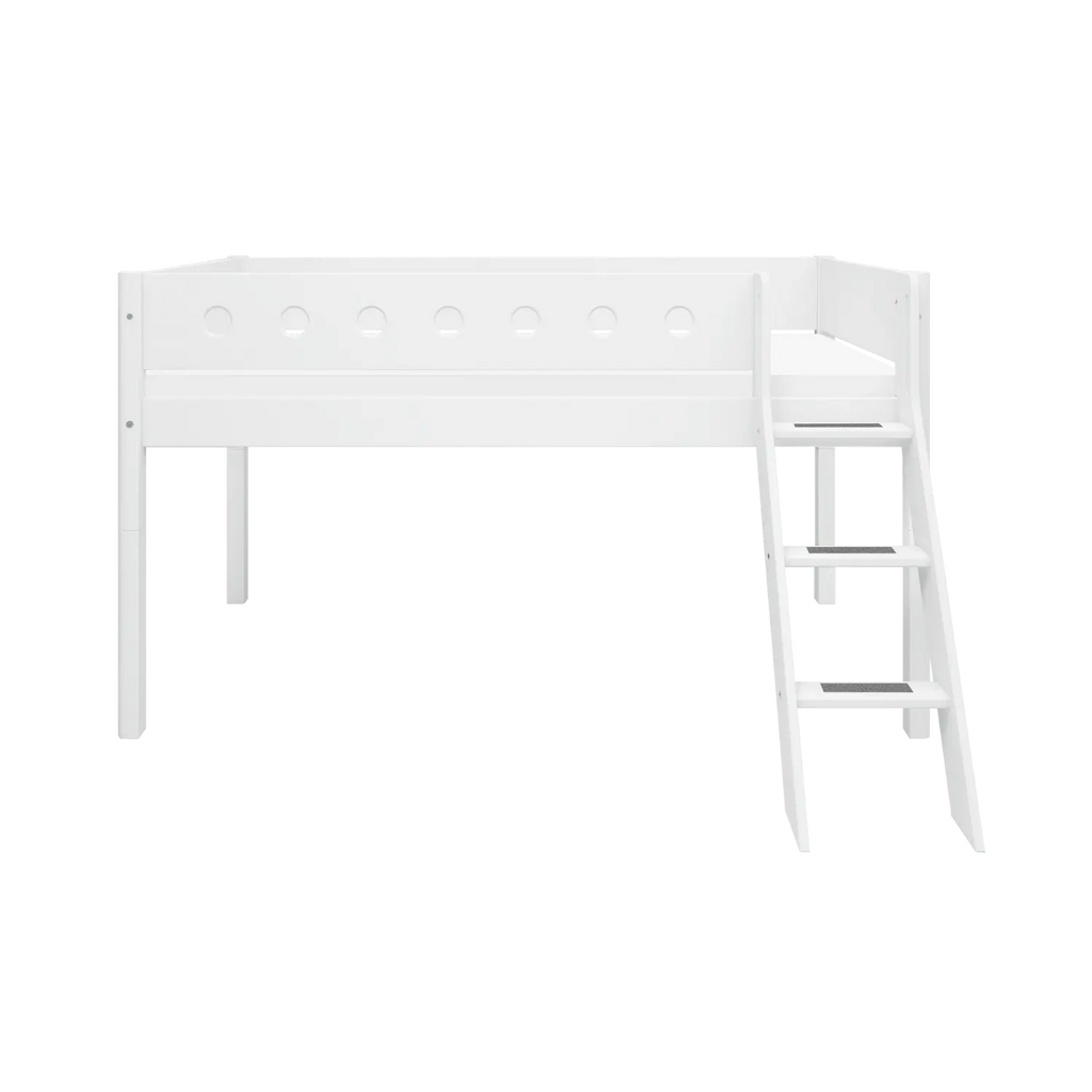 Lit mezzanine 120 cm avec échelle et barrière de sécurité, 90x200 cm, Blanc