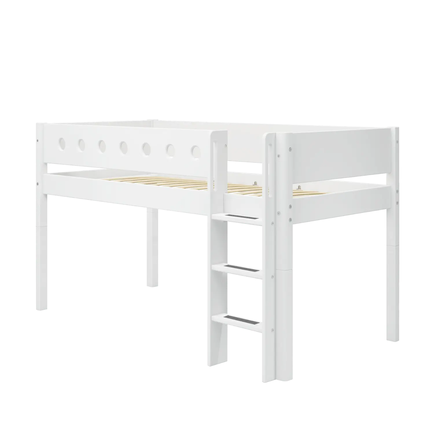 Lit mezzanine 120 cm avec échelle et barrière de sécurité, 90x200 cm, Blanc