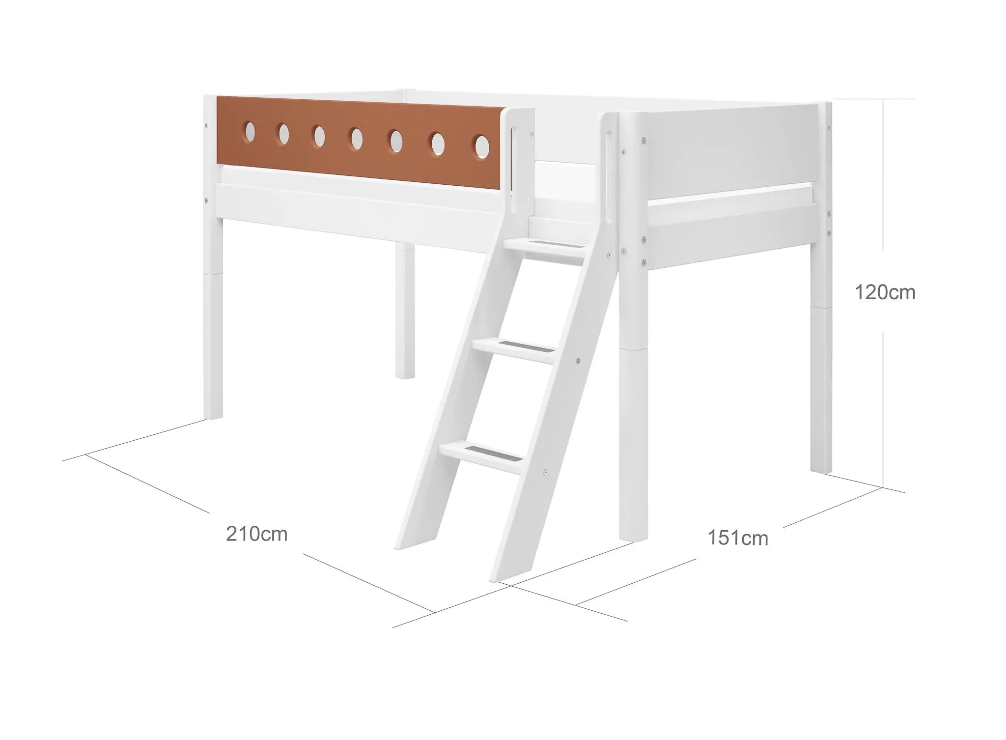 Lit haut 120 cm avec échelle et barrière de sécurité, 90x200 cm, Blanc