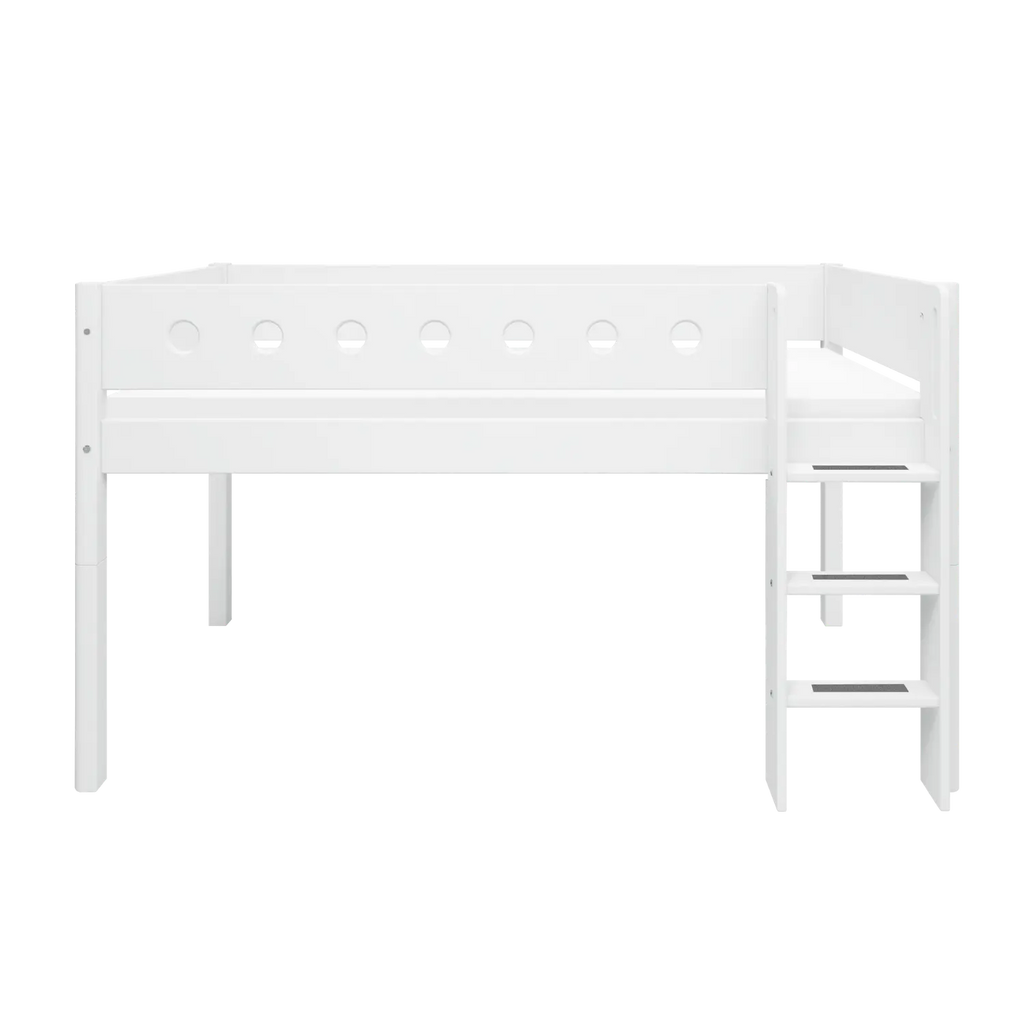 Lit mezzanine 120 cm avec échelle et barrière de sécurité, 90x200 cm, Blanc