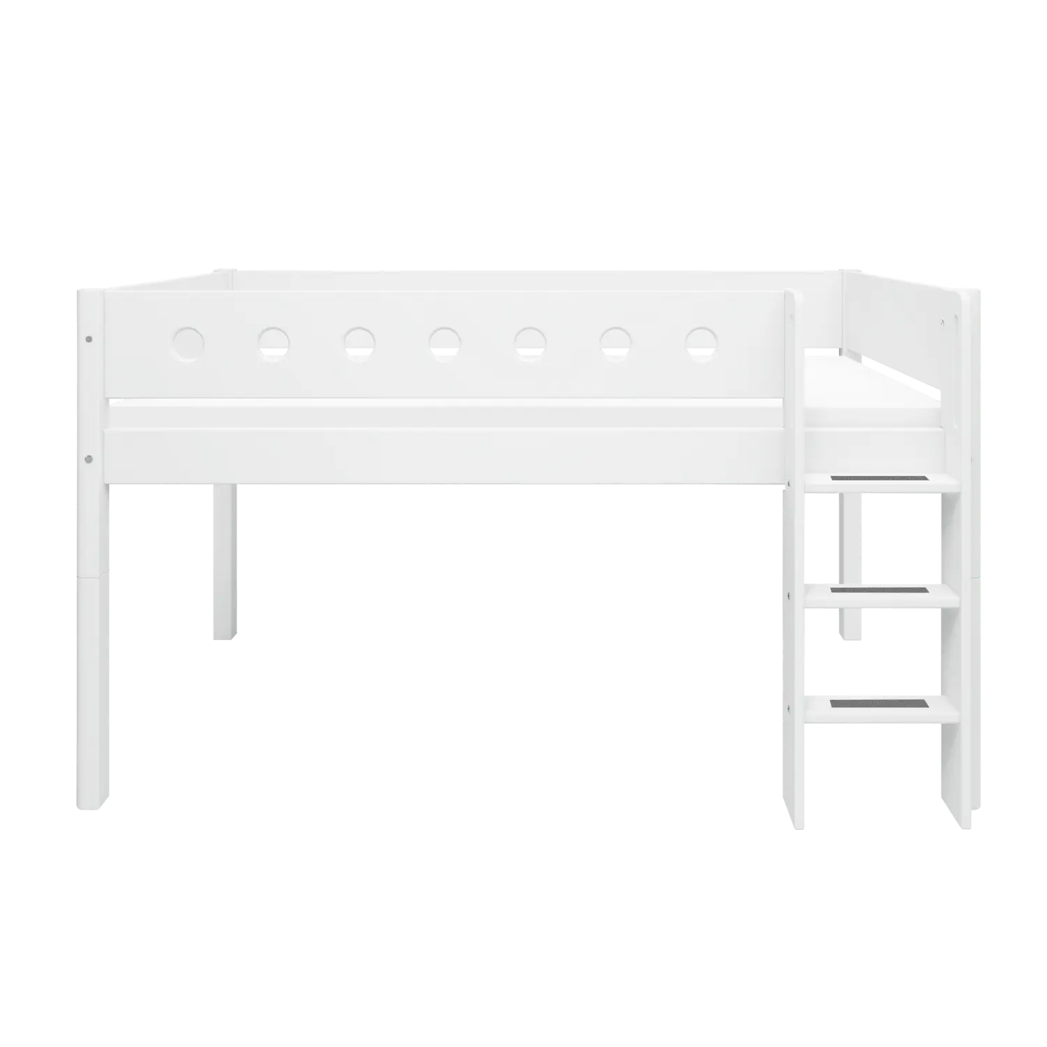 Lit mezzanine 120 cm avec échelle et barrière de sécurité, 90x200 cm, Blanc
