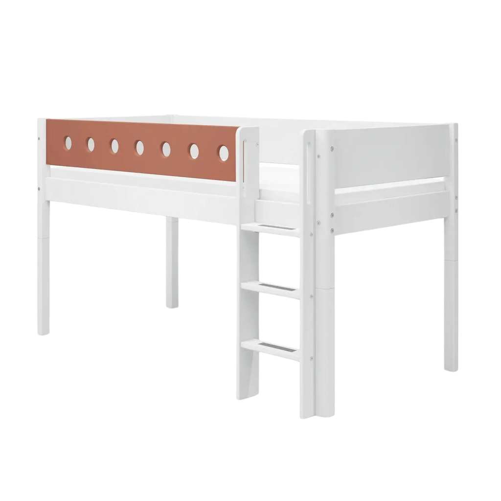 Lit mezzanine 120 cm avec échelle et barrière de sécurité, 90x200 cm, Blanc