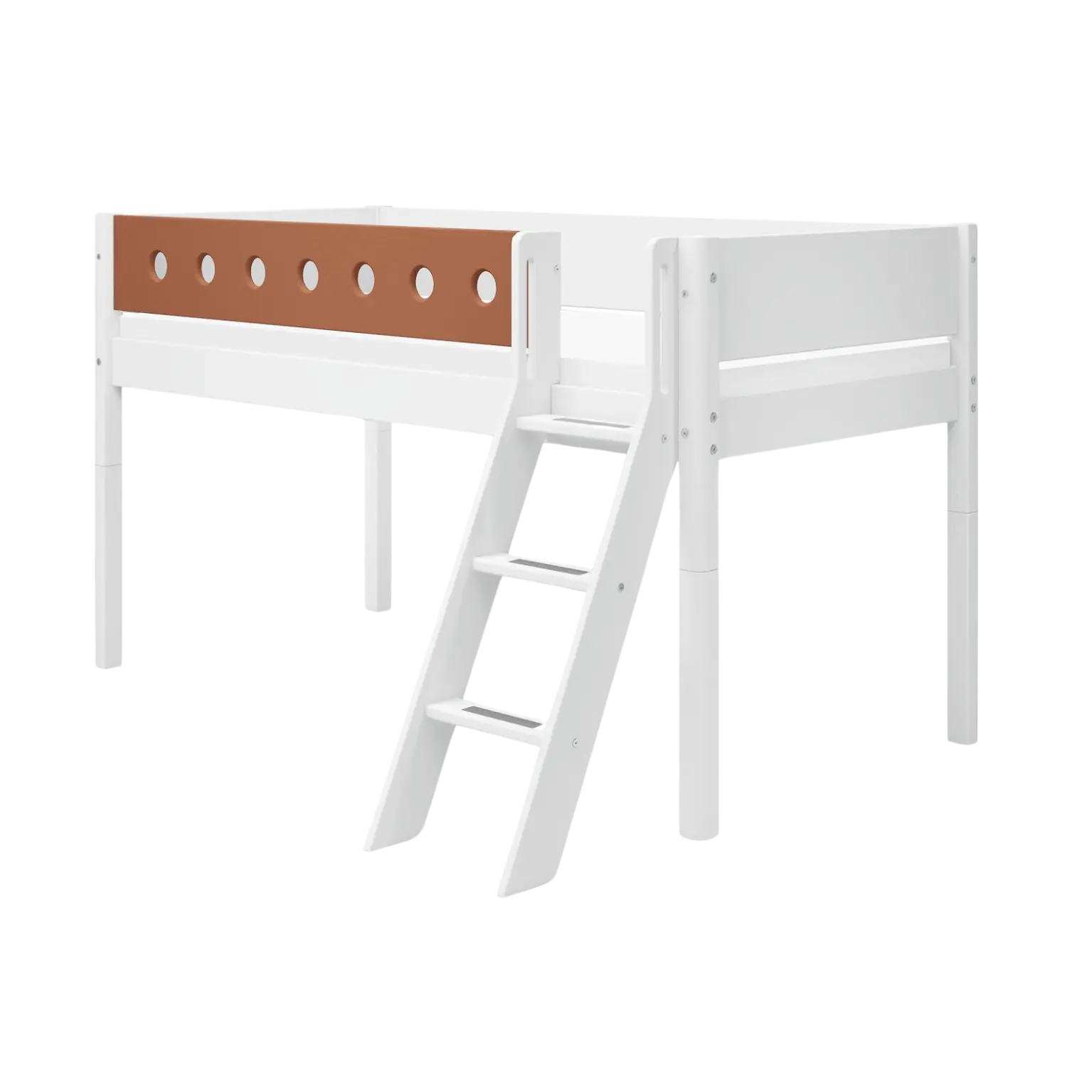 Lit haut 120 cm avec échelle et barrière de sécurité, 90x200 cm, Blanc