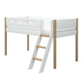 Lit surélevé 120 cm avec échelle et barrière de sécurité, 90x200 cm, Blanc/Chêne