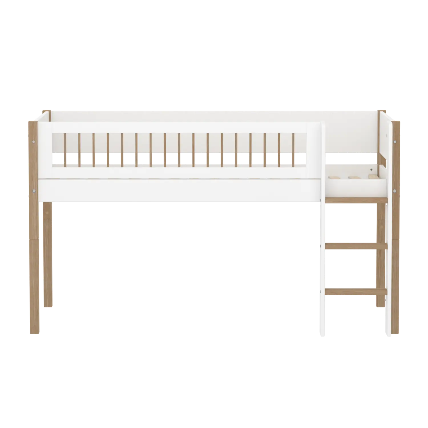 Lit mezzanine 120 cm avec échelle et barrière de sécurité, 90x200 cm, Blanc/Chêne