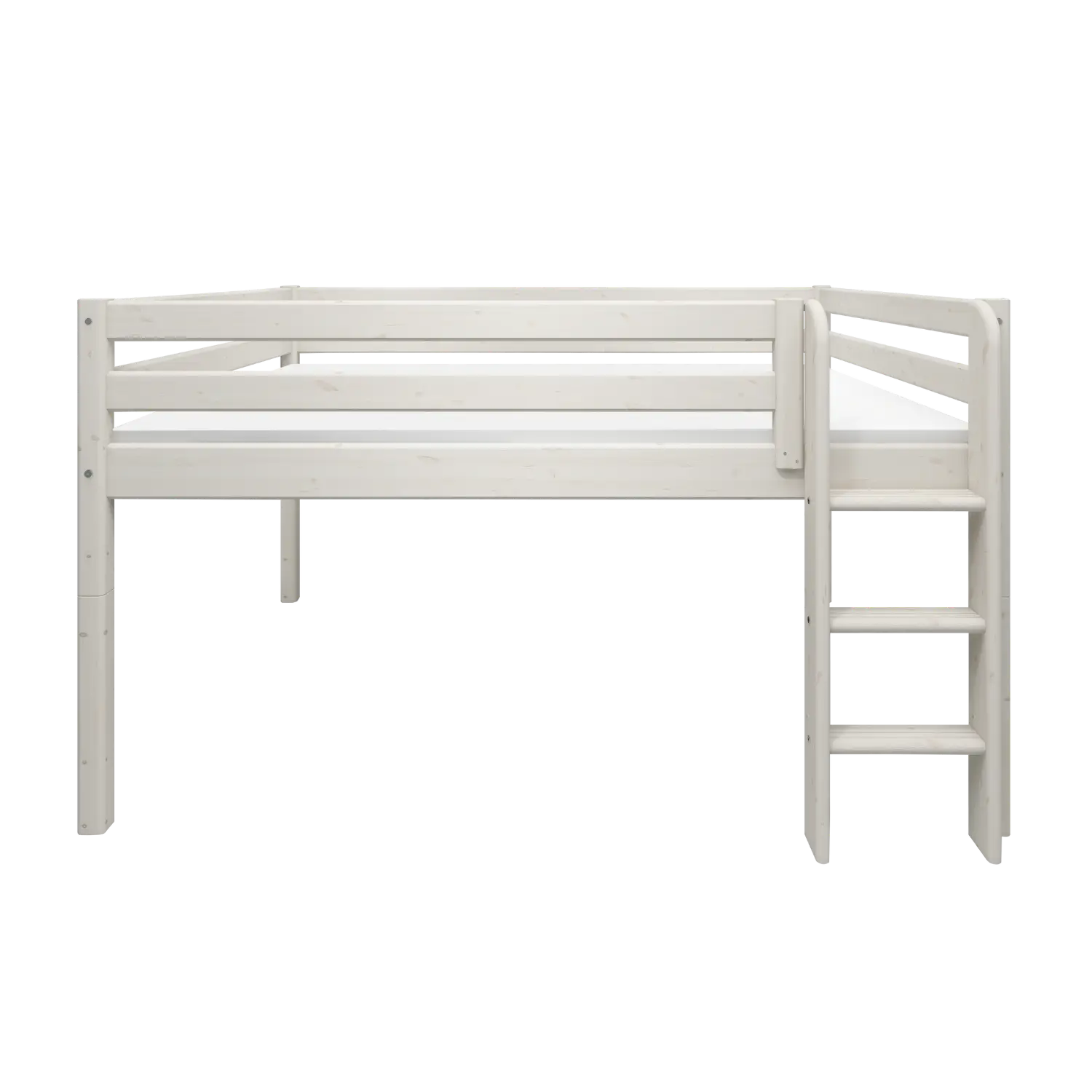 Lit mezzanine 120 cm avec barrière de sécurité et échelle, 140x200 cm, Blanc