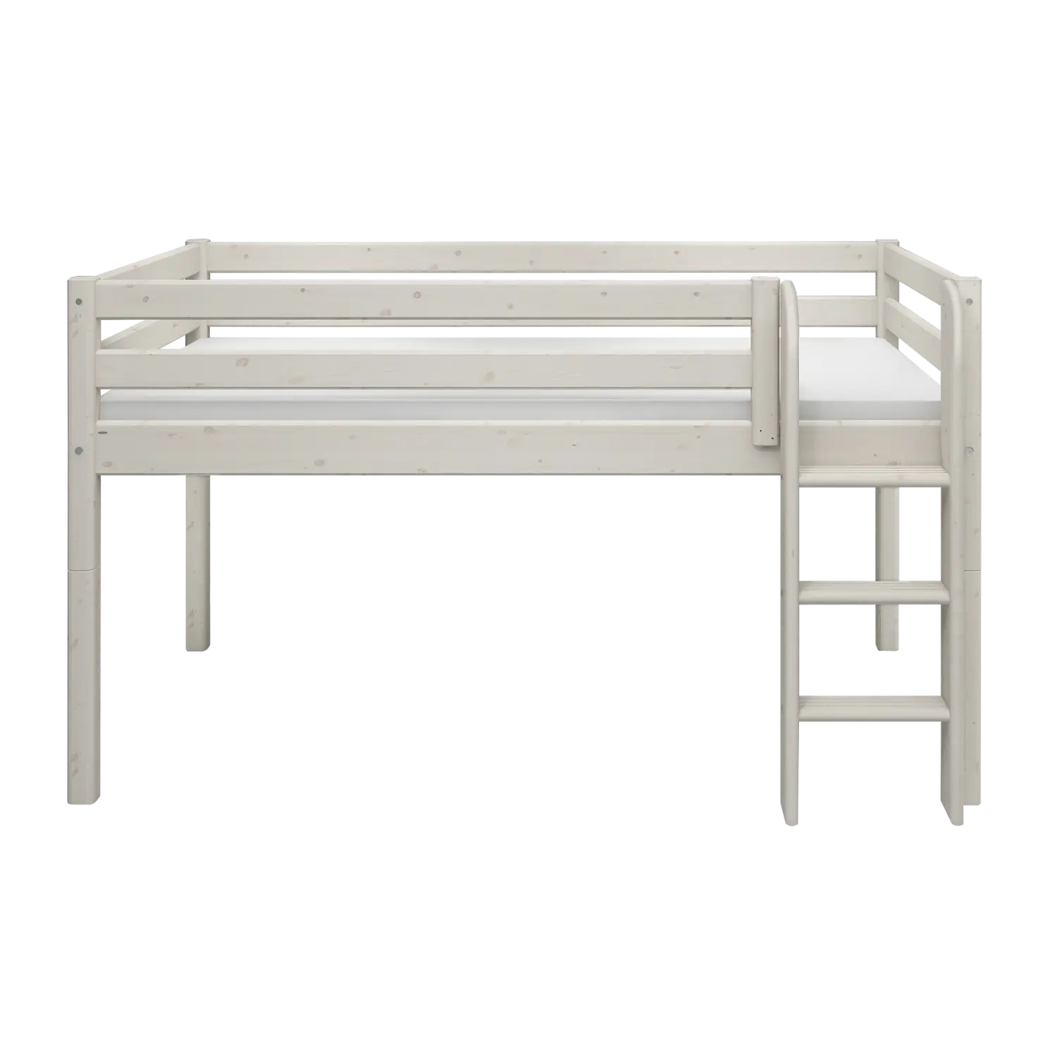Lit haut 120 cm avec barrière de sécurité et échelle, 90x200 cm, Blanc
