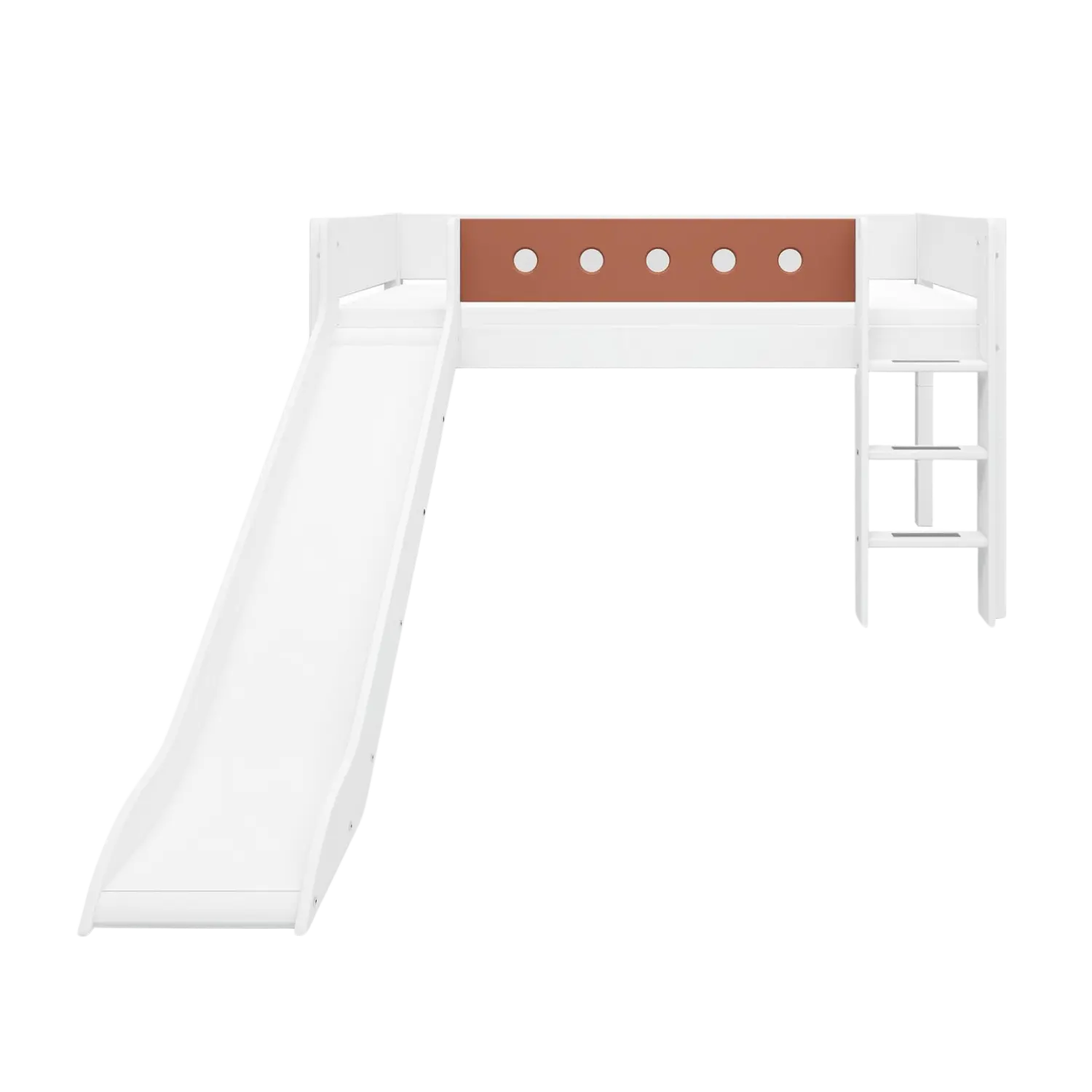 Lit mezzanine 120 cm avec toboggan, échelle et barrière de sécurité, 90x200 cm, Blanc