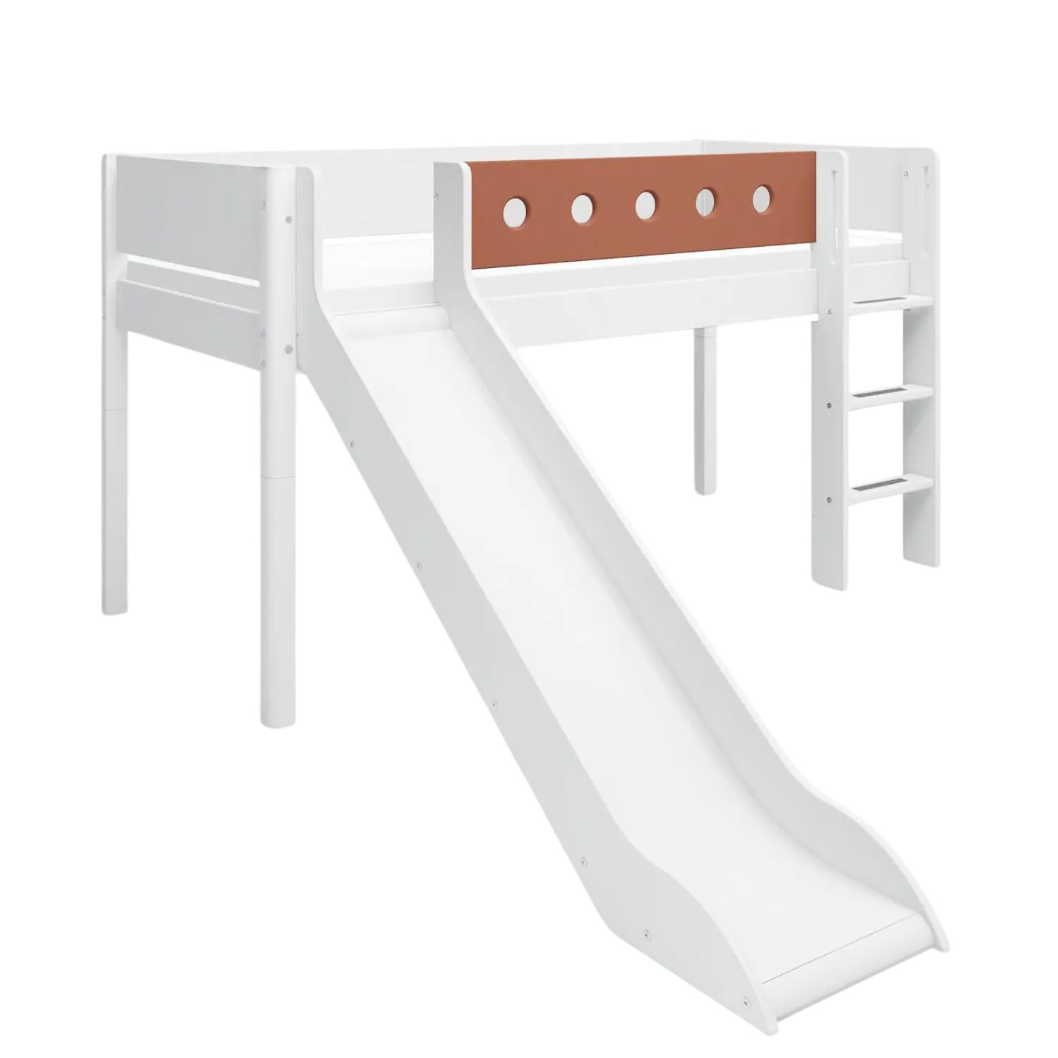 Lit mezzanine 120 cm avec toboggan, échelle et barrière de sécurité, 90x200 cm, Blanc