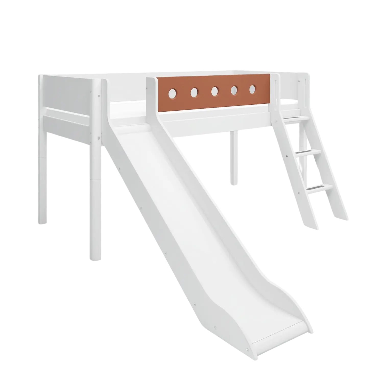 Lit mezzanine 120 cm avec toboggan, échelle et barrière de sécurité, 90x200 cm, Blanc
