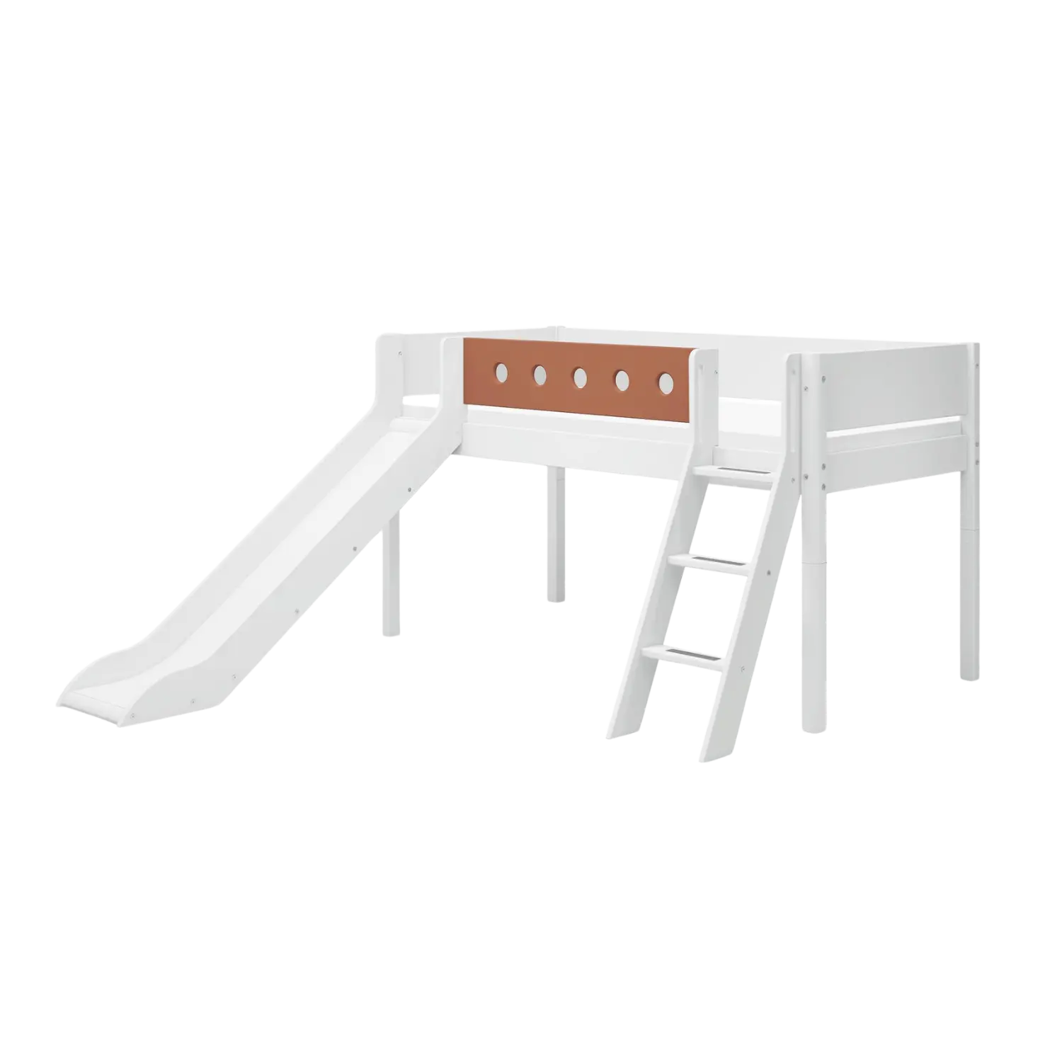 Lit mezzanine 120 cm avec toboggan, échelle et barrière de sécurité, 90x200 cm, Blanc