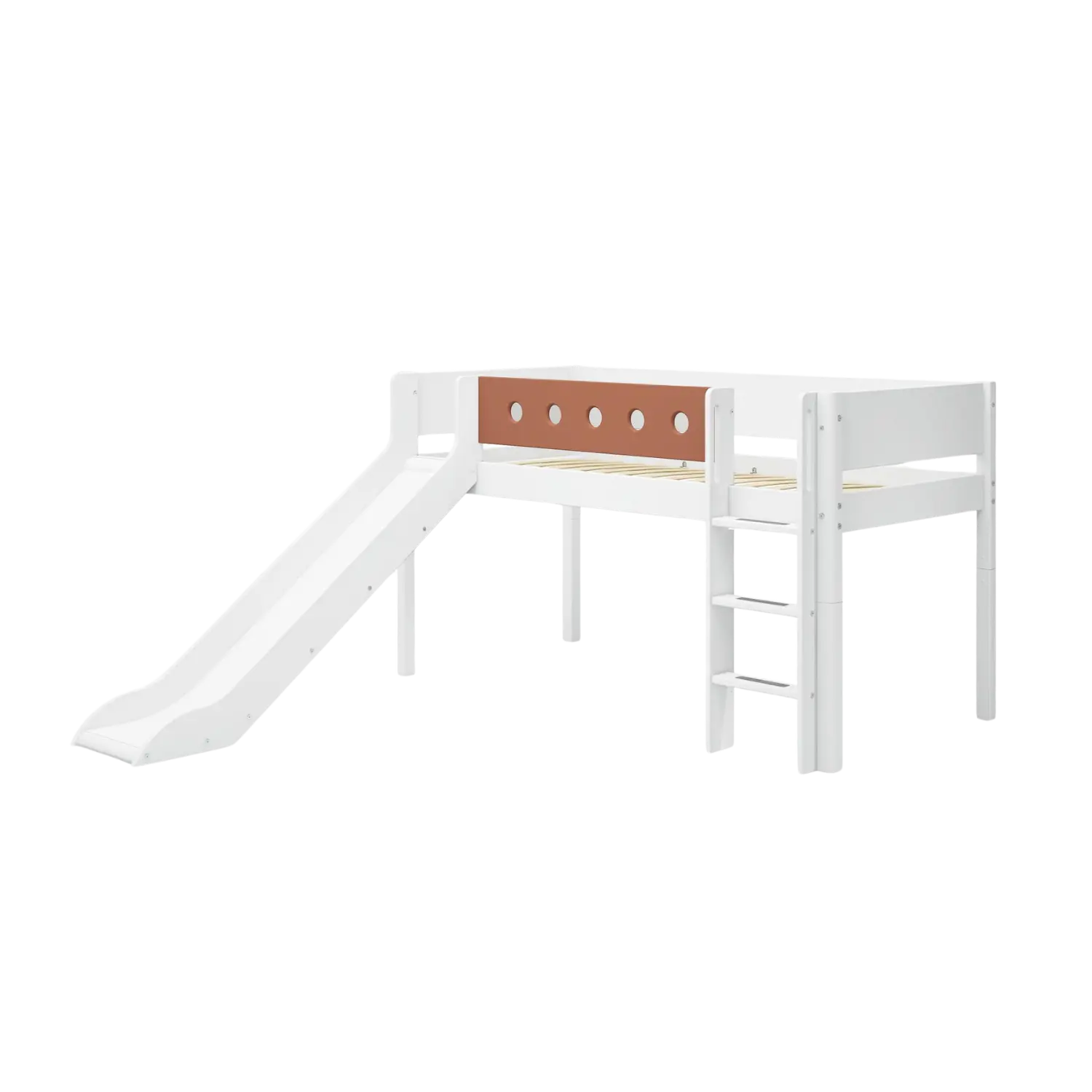Lit mezzanine 120 cm avec toboggan, échelle et barrière de sécurité, 90x200 cm, Blanc