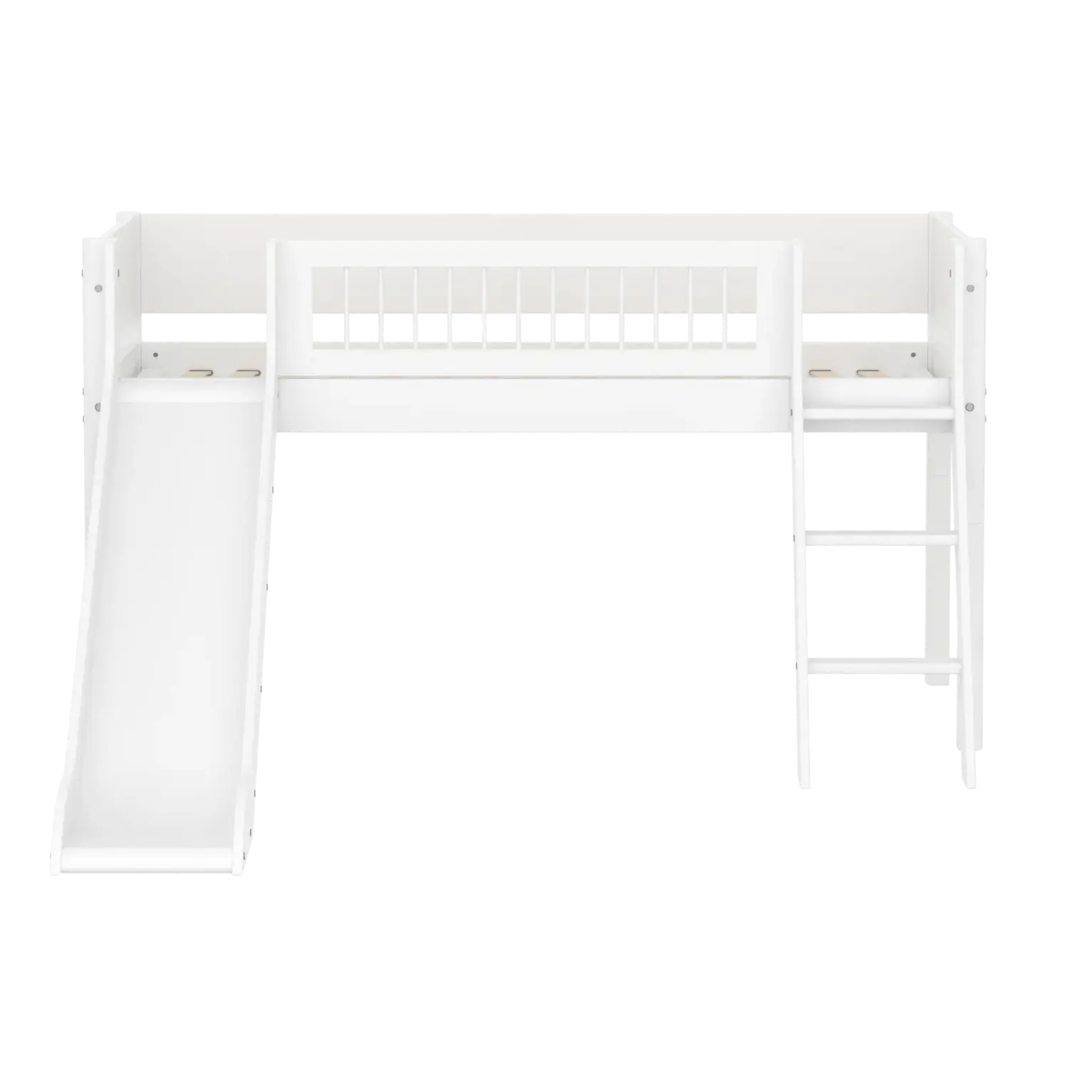 Lit mezzanine 120 cm avec toboggan, échelle et barrière de sécurité, 90x200 cm, Blanc