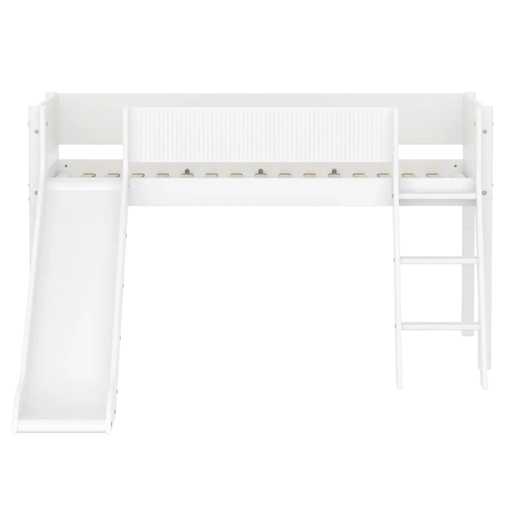 Lit surélevé 120 cm avec toboggan, échelle et barrière de sécurité, 90x200 cm, Blanc