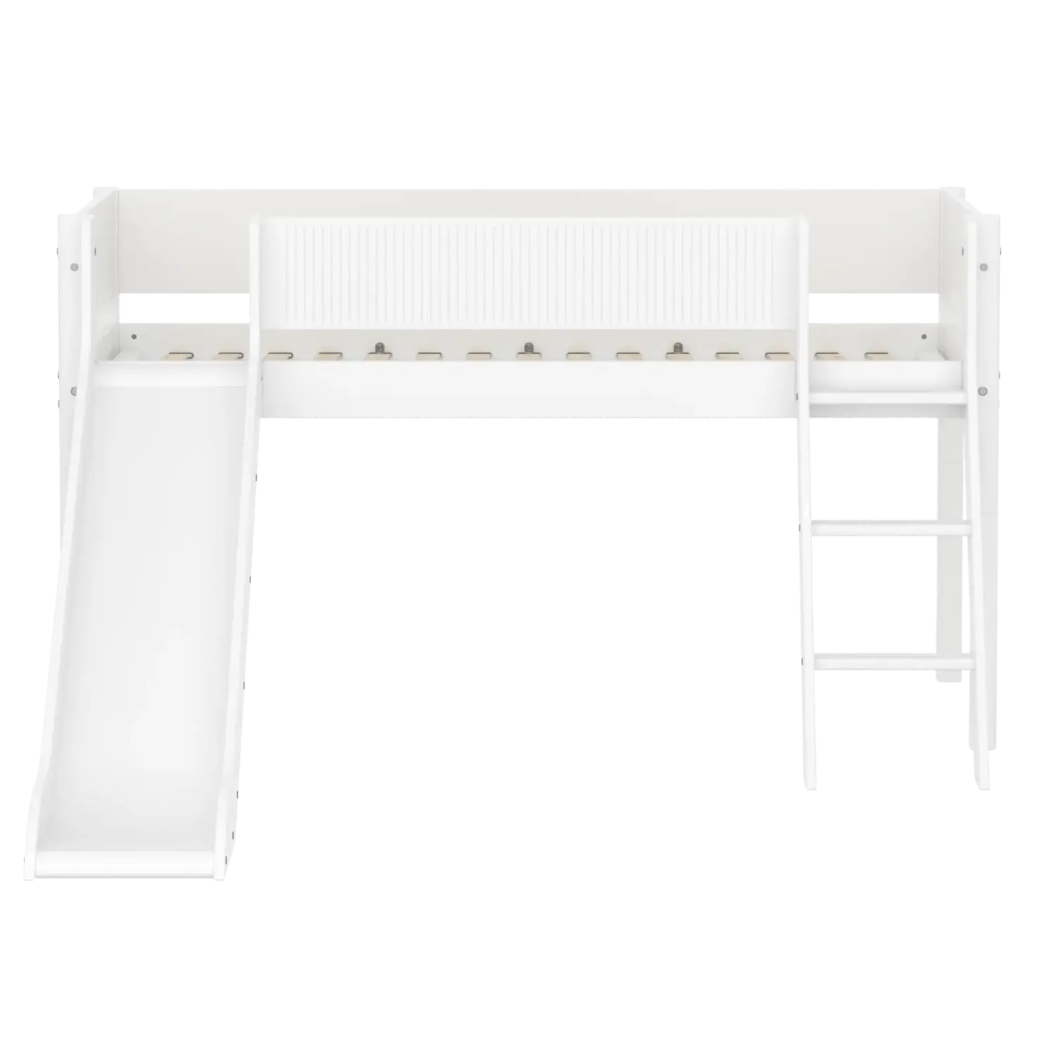 Lit surélevé 120 cm avec toboggan, échelle et barrière de sécurité, 90x200 cm, Blanc