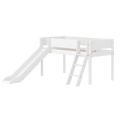 Lit surélevé 120 cm avec toboggan, échelle et barrière de sécurité, 90x200 cm, Blanc