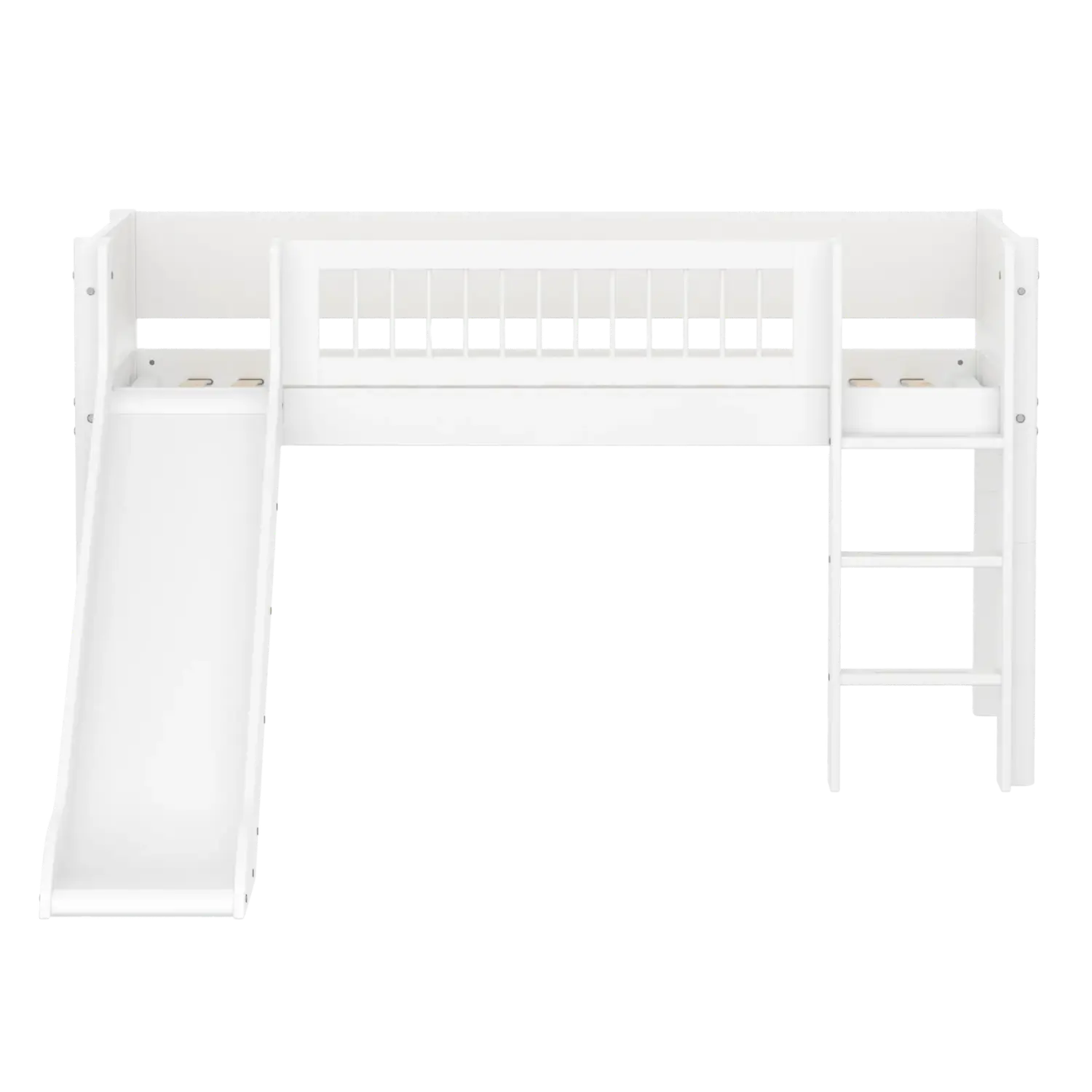 Lit mezzanine 120 cm avec toboggan, échelle et barrière de sécurité, 90x200 cm, blanc